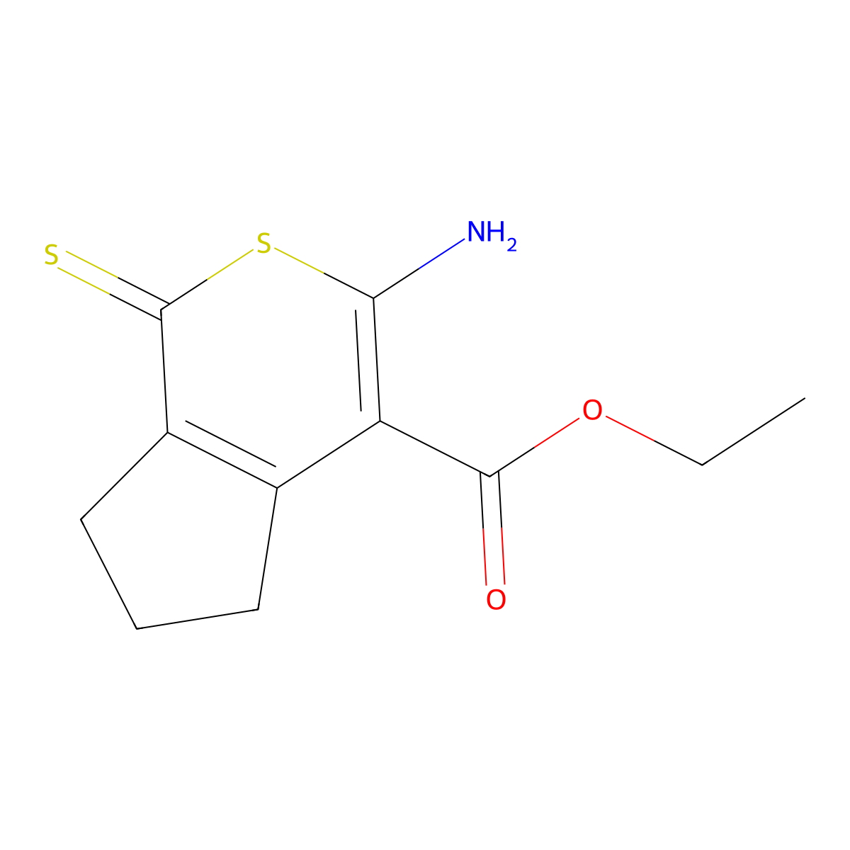 Ethyl 3-amino-1,5,6,7-tetrahydro-1-thioxocyclopenta(c)thiopyran-4-carboxylate molecular structure, CAS 126520-14-7