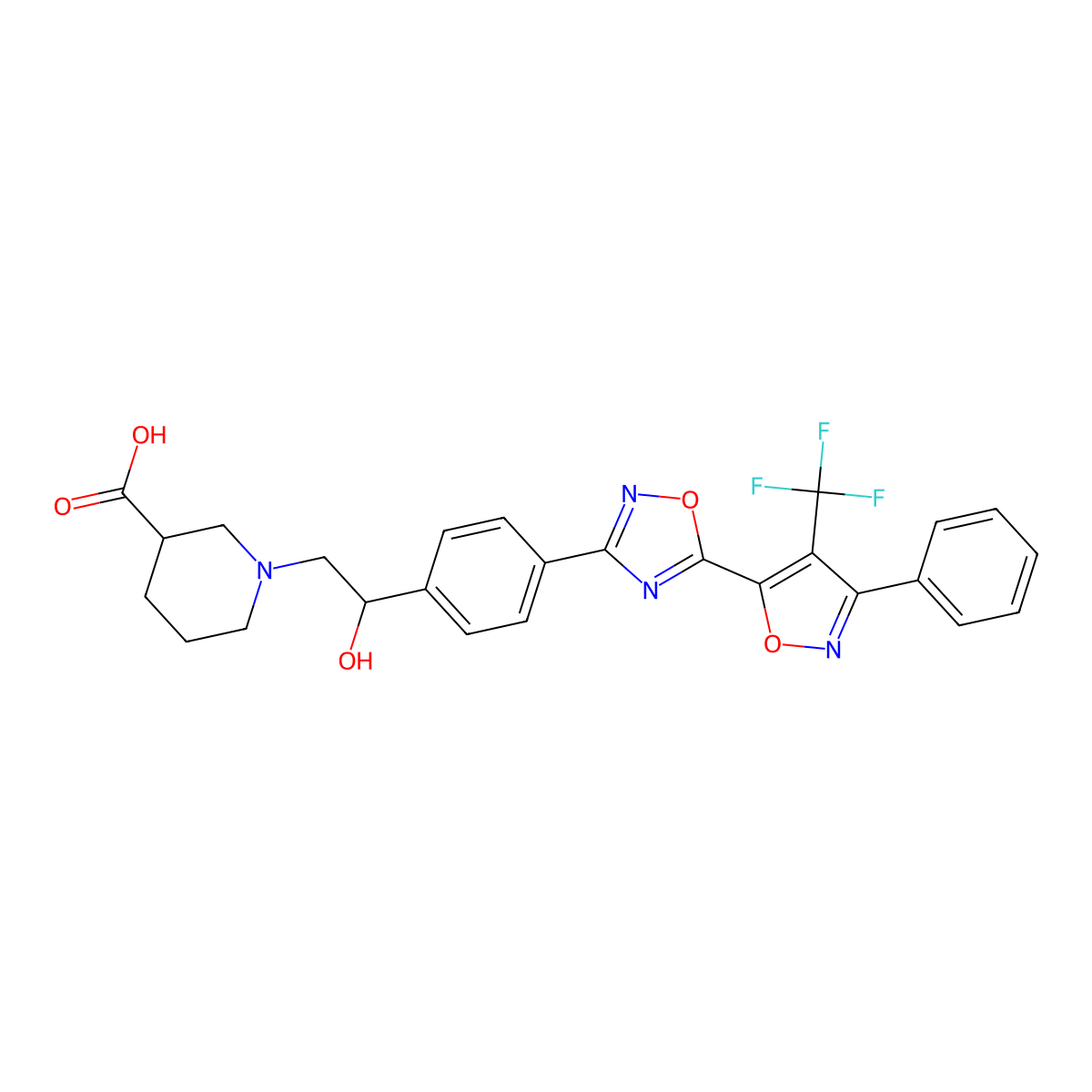 (S)-1-((S)-2-hydroxy-2-(4-(5-(3-phenyl-4-(trifluoromethyl)isoxazol-5-yl)-1,2,4-oxadiazol-3-yl)phenyl)ethyl)piperidine-3-carboxylic acid molecular structure, CAS 1265321-86-5