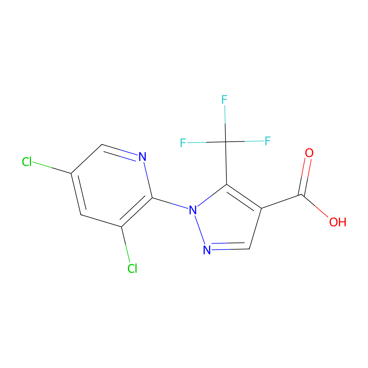 1-(3,5-dichloropyridin-2-yl)-5-(trifluoromethyl)-1H-pyrazole-4-carboxylic acid molecular structure, CAS 1265323-91-8
