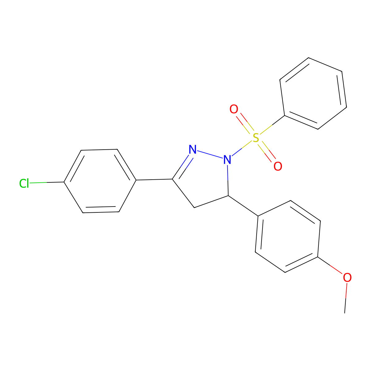 3-(4-chlorophenyl)-5-(4-methoxyphenyl)-1-(phenylsulfonyl)-4,5-dihydro-1H-pyrazole molecular structure, CAS 126571-67-3