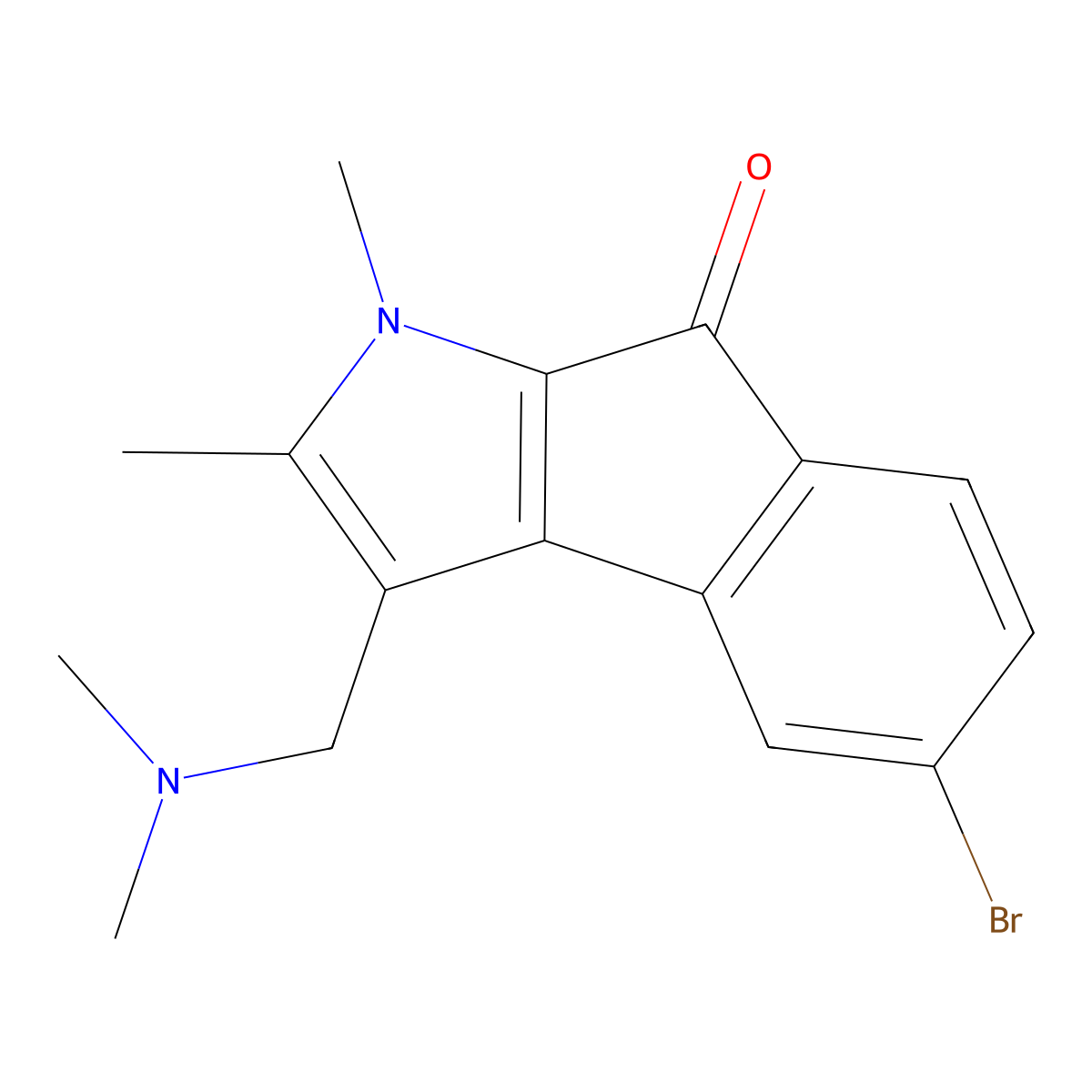 Indeno(2,1-b)pyrrol-8(1H)-one, 5-bromo-1,2-dimethyl-3-((dimethylamino)methyl)- molecular structure, CAS 126581-72-4