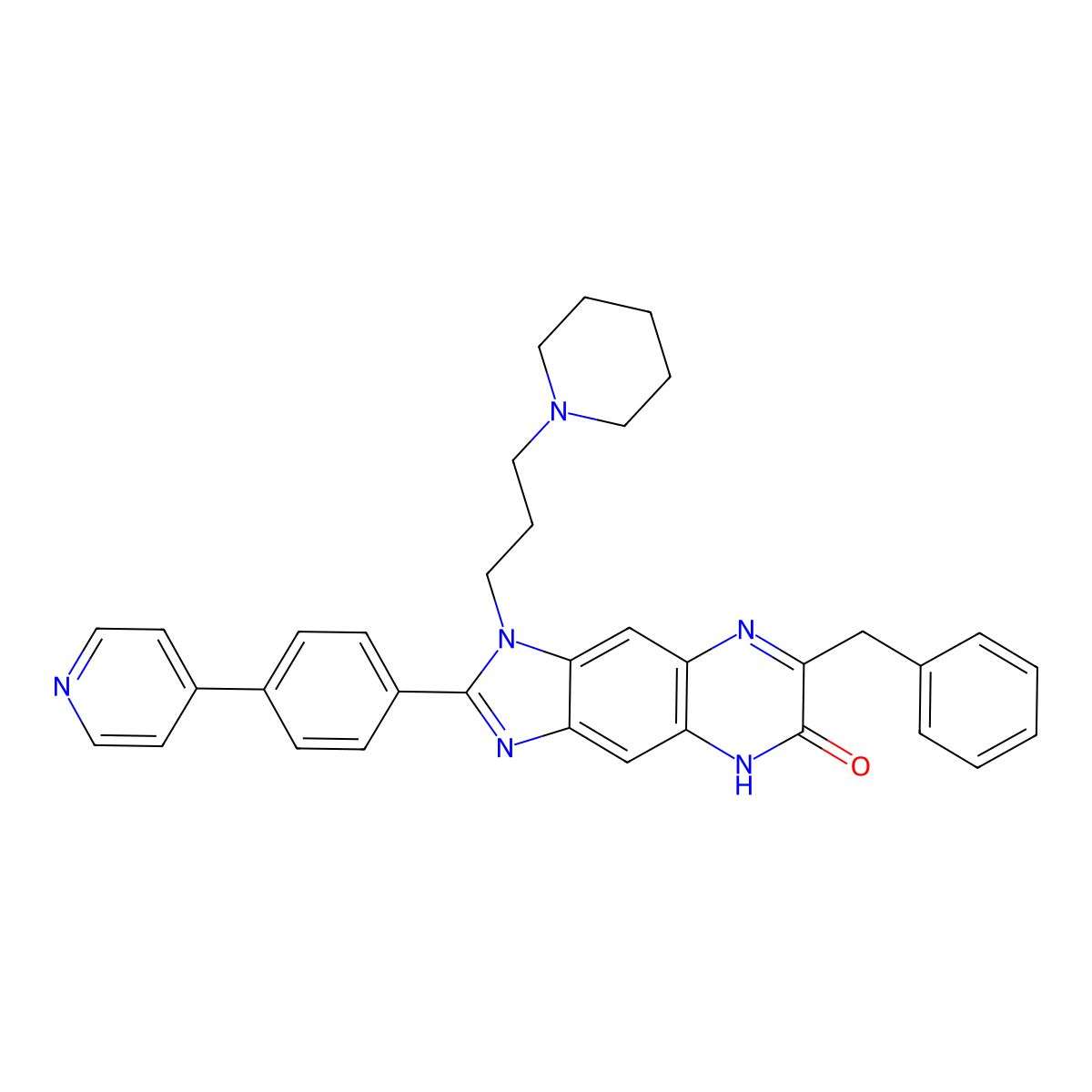 7-benzyl-1-(3-(piperidin-1-yl)propyl)-2-(4-(pyridin-4-yl)phenyl)-1H-imidazo(4,5-g)quinoxalin-6(5H)-one molecular structure, CAS 1265822-30-7