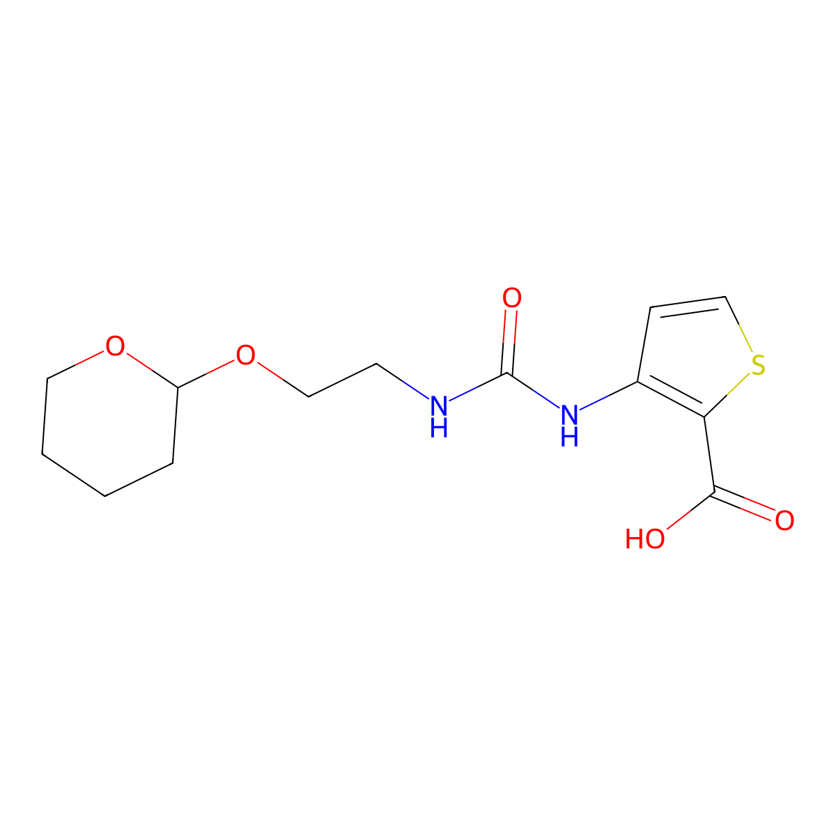 3-[[[[2-[(Tetrahydro-2H-pyran-2-yl)oxy]ethyl]amino]carbonyl]amino]-2-thiophenecarboxylic Acid molecular structure, CAS 1265892-01-0