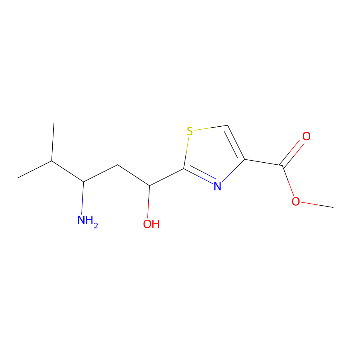 Methyl 2-((1R,3S)-3-amino-1-hydroxy-4-methylpentyl)thiazole-4-carboxylate molecular structure, CAS 1265905-21-2