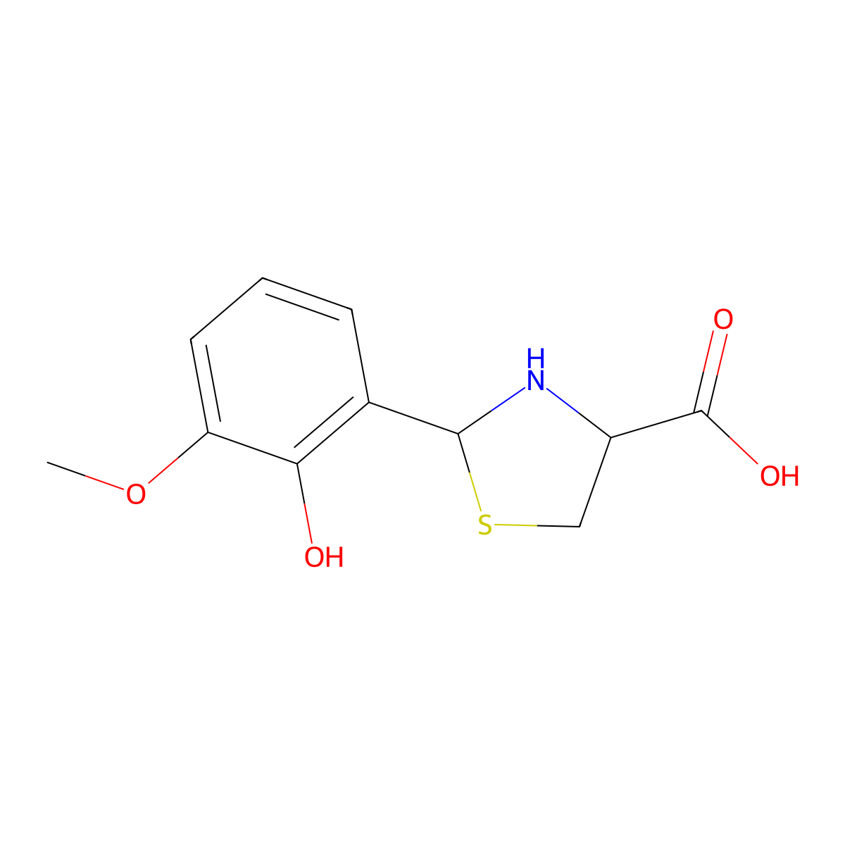 (4S)-2-(2-hydroxy-3-methoxyphenyl)-1,3-thiazolidine-4-carboxylic acid molecular structure, CAS 1265908-02-8