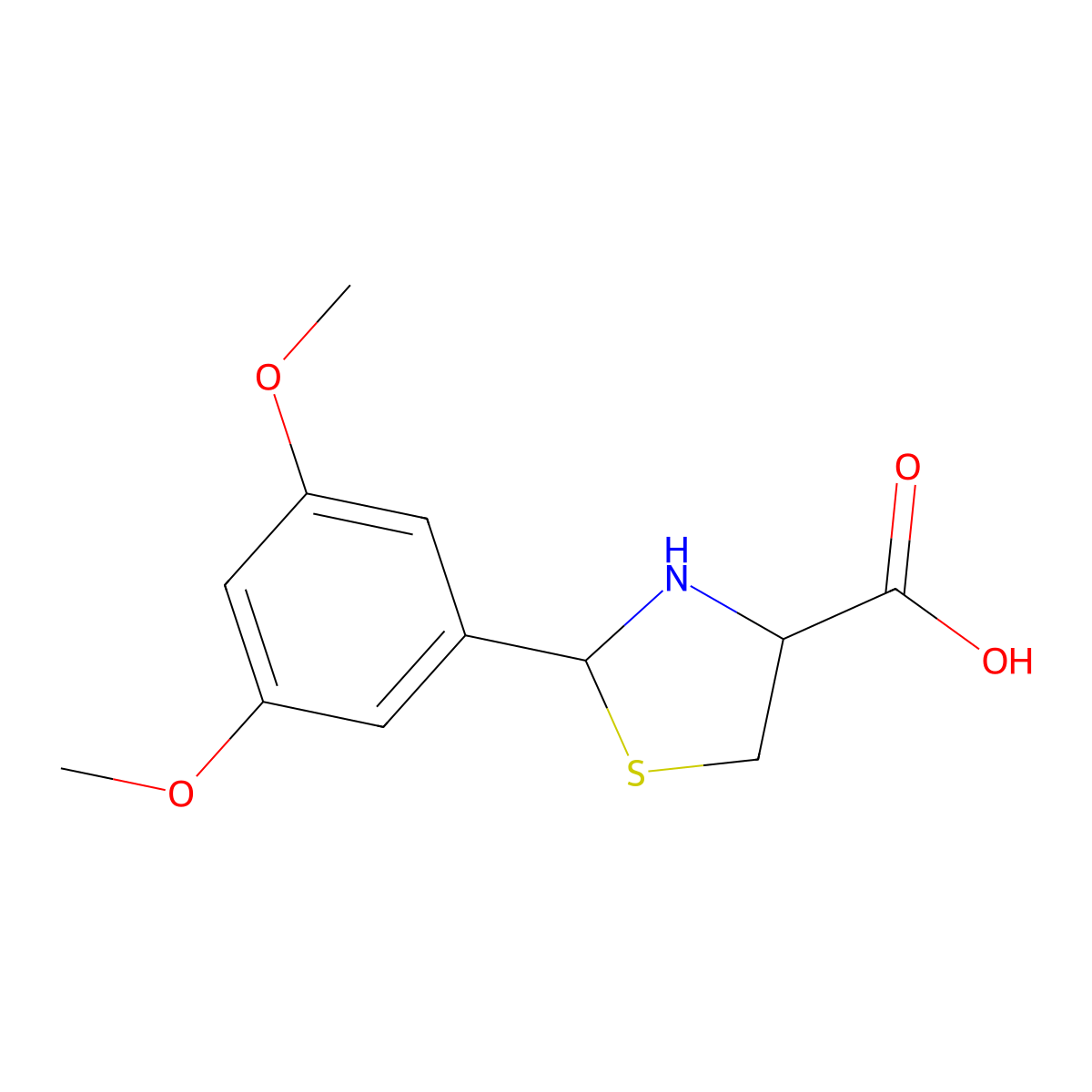 (4S)-2-(3,5-dimethoxyphenyl)-1,3-thiazolidine-4-carboxylic acid molecular structure, CAS 1265908-08-4