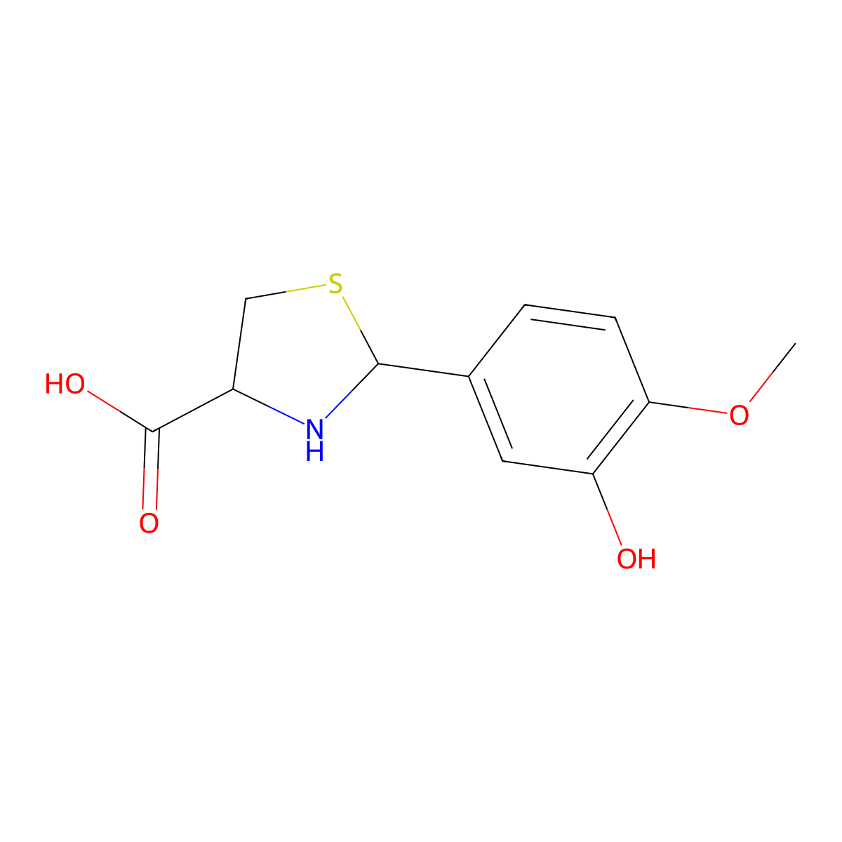 (4S)-2-(3-hydroxy-4-methoxyphenyl)-1,3-thiazolidine-4-carboxylic acid molecular structure, CAS 1265908-12-0