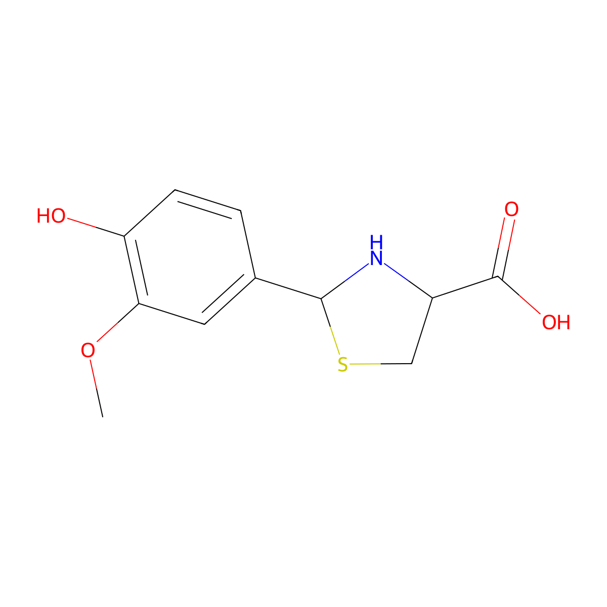 (4S)-2-(4-hydroxy-3-methoxyphenyl)-1,3-thiazolidine-4-carboxylic acid molecular structure, CAS 1265908-22-2
