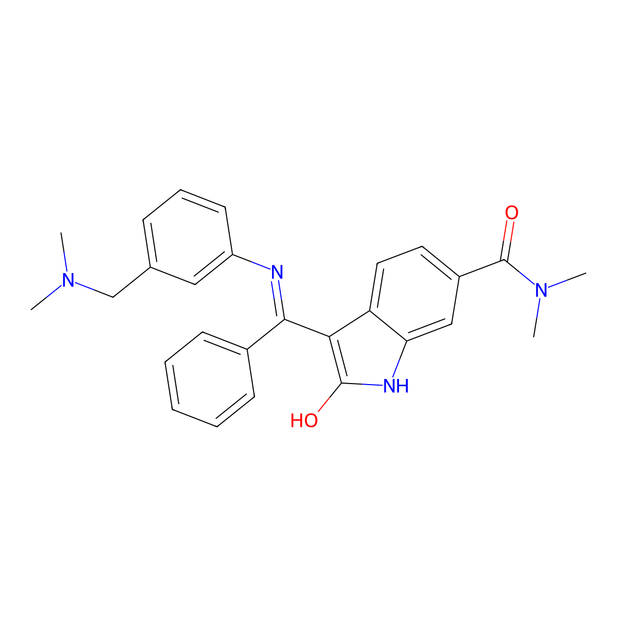 (Z)-3-((3-((dimethylamino)methyl)phenylamino)(phenyl)methylene)-N,N-dimethyl-2-oxoindoline-6-carboxamide molecular structure, CAS 1265916-41-3