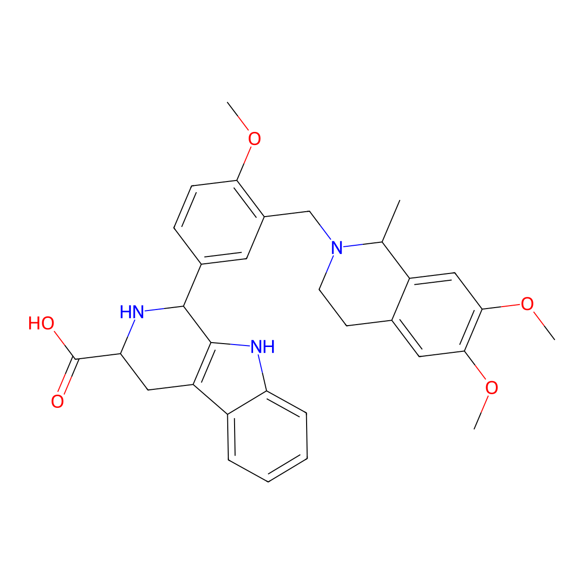 1-{3-[(6,7-dimethoxy-1-methyl-3,4-dihydroisoquinolin-2(1H)-yl)methyl]-4-methoxyphenyl}-2,3,4,9-tetrahydro-1H-beta-carboline-3-carboxylic acid molecular structure, CAS 1265962-96-6