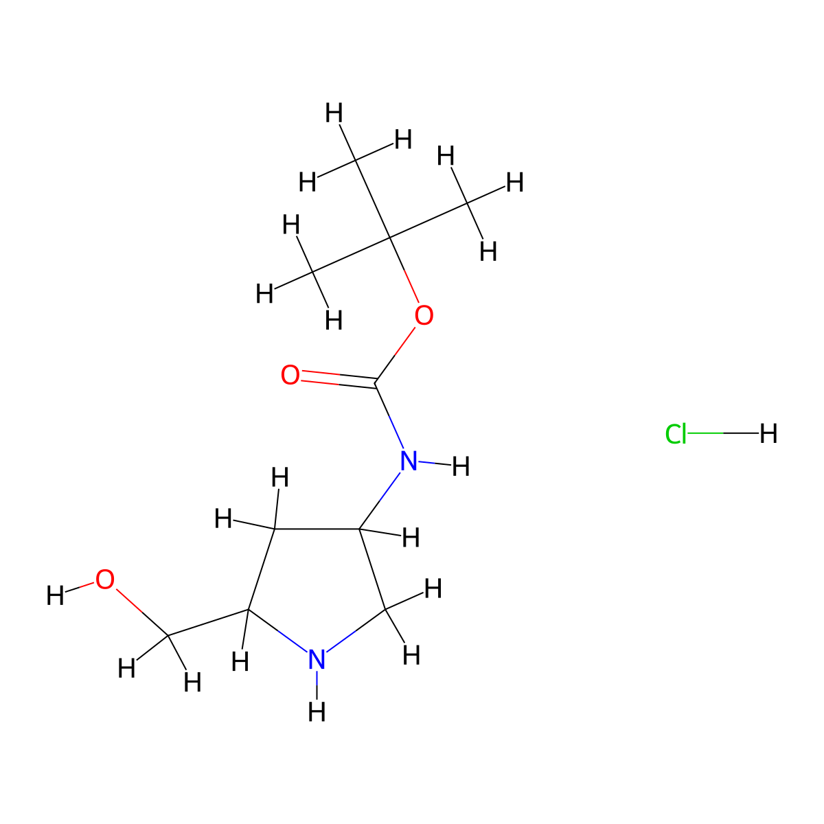 tert-Butyl (cis-5-(hydroxymethyl)pyrrolidin-3-yl)carbamate hydrochloride molecular structure, CAS 1265964-45-1
