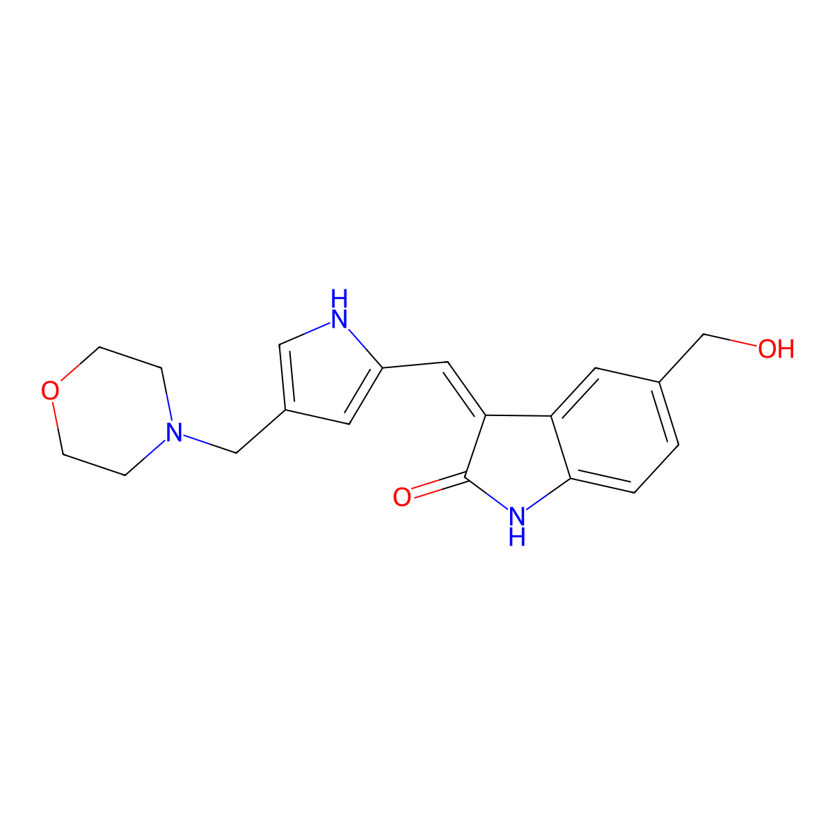 5-(hydroxymethyl)-3-[[4-(morpholin-4-ylmethyl)-1H-pyrrol-2-yl]methylidene]-1H-indol-2-one molecular structure, CAS 1265965-20-5