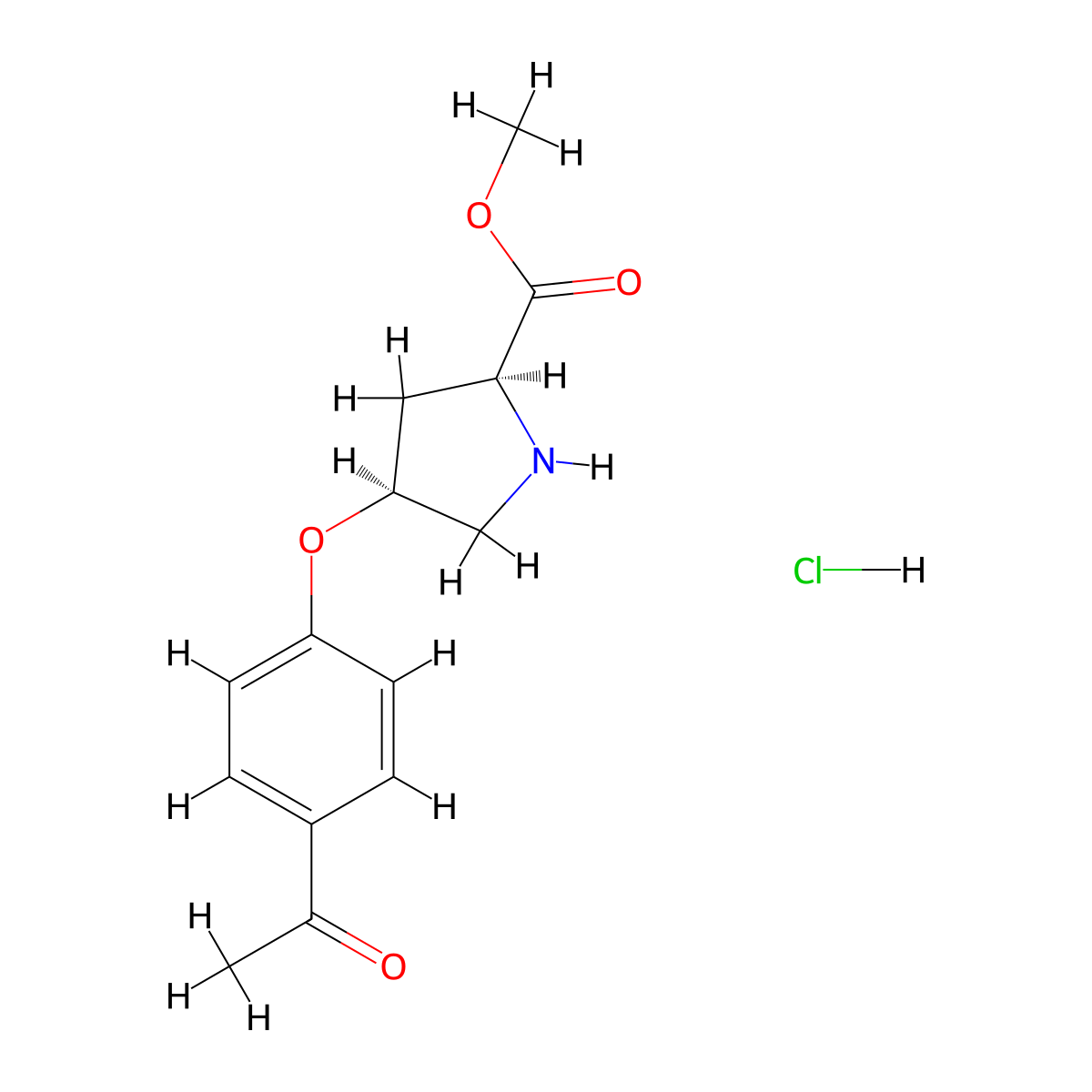 Methyl (2S,4S)-4-(4-acetylphenoxy)-2-pyrrolidinecarboxylate hydrochloride molecular structure, CAS 1266111-71-0