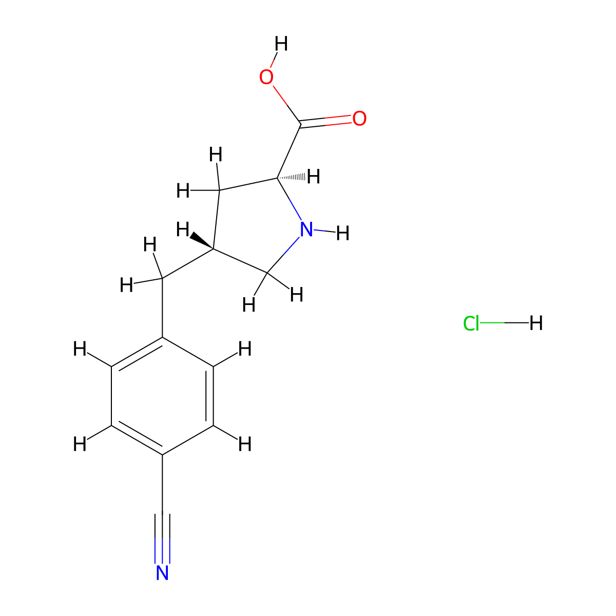 (2S,4R)-4-(4-Cyanobenzyl)pyrrolidine-2-carboxylic acid hydrochloride molecular structure, CAS 1266111-77-6
