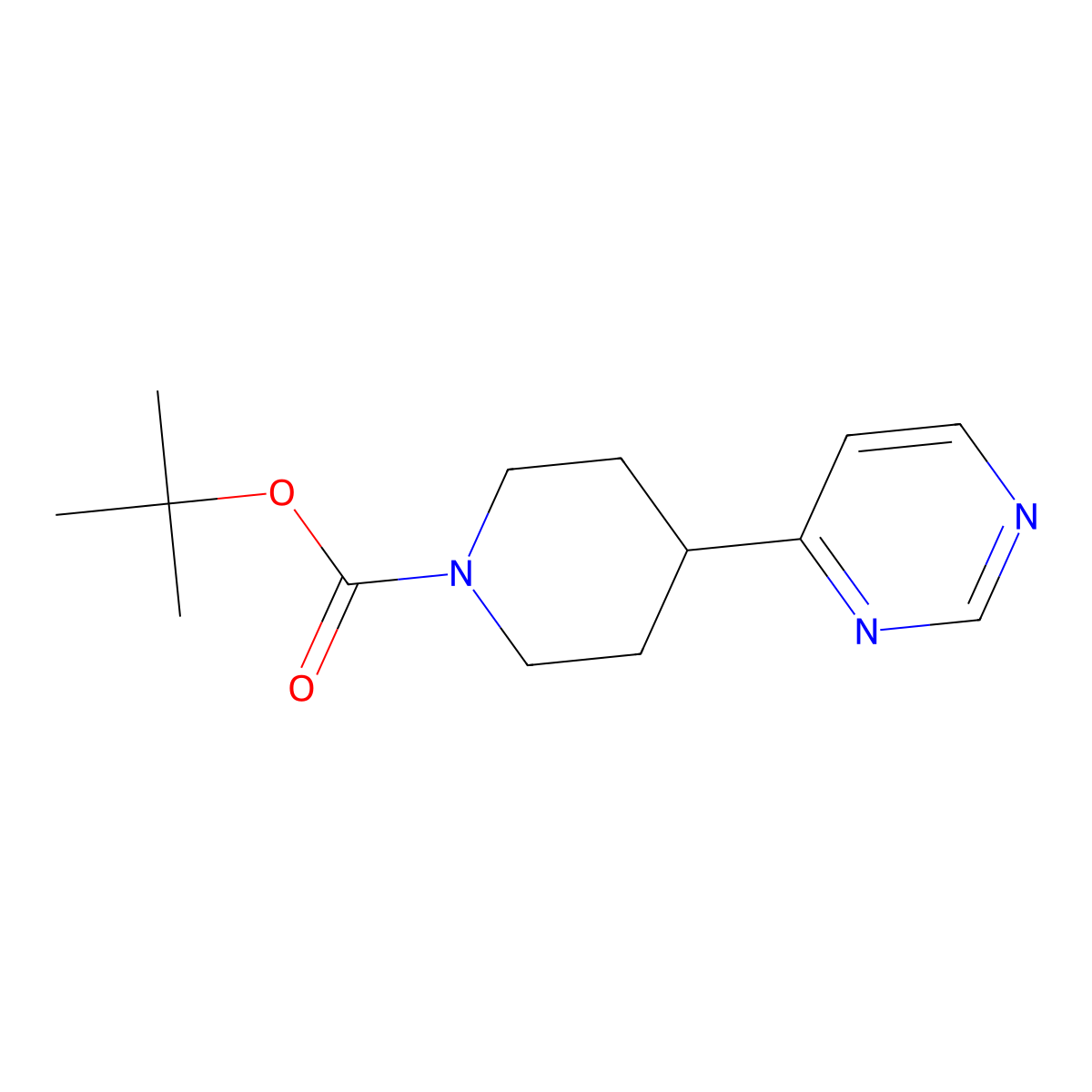 Tert-butyl 4-(pyrimidin-4-yl)piperidine-1-carboxylate molecular structure, CAS 1266114-58-2