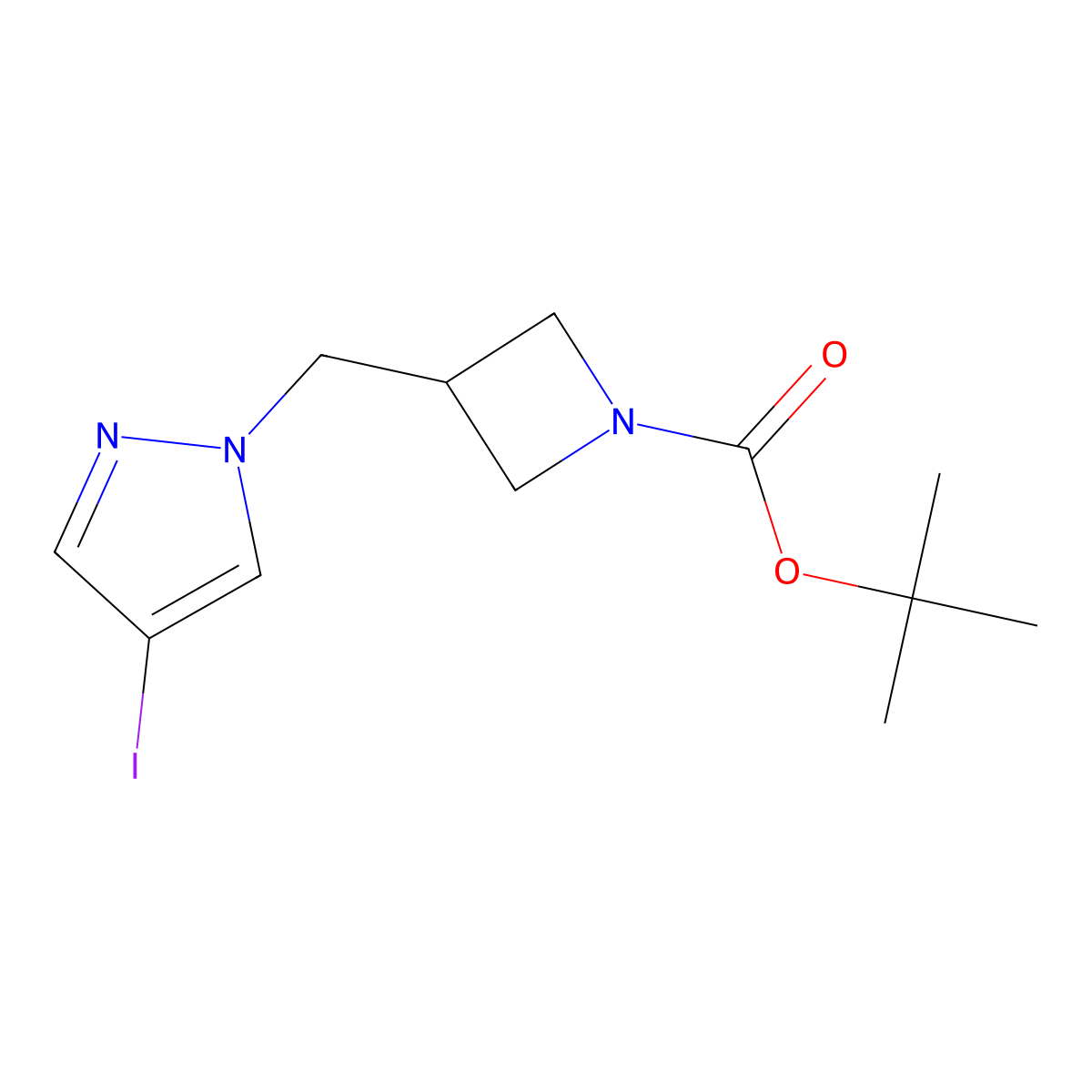 tert-butyl 3-[(4-iodo-1H-pyrazol-1-yl)methyl]azetidine-1-carboxylate molecular structure, CAS 1266114-78-6