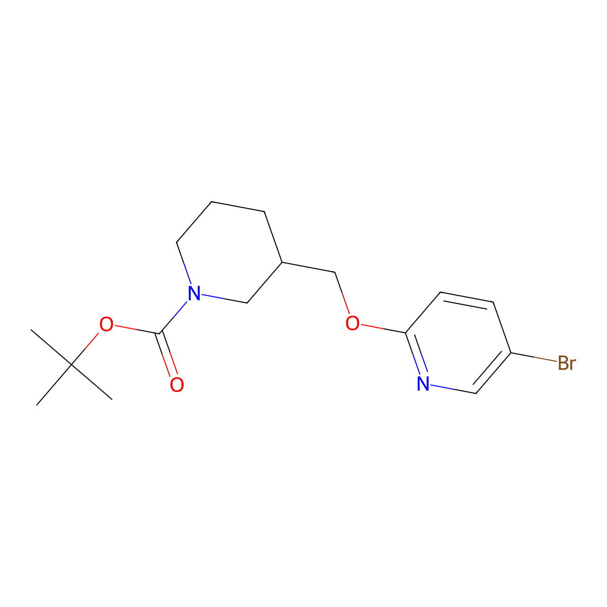 tert-Butyl 3-(((5-bromopyridin-2-yl)oxy)methyl)piperidine-1-carboxylate molecular structure, CAS 1266115-14-3