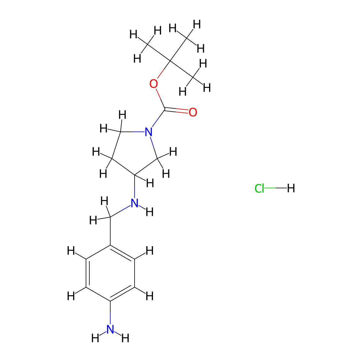 3-(4-Aminobenzylamino)pyrrolidine-1-carboxylic acid tert-butyl ester hydrochloride molecular structure, CAS 1266226-12-3