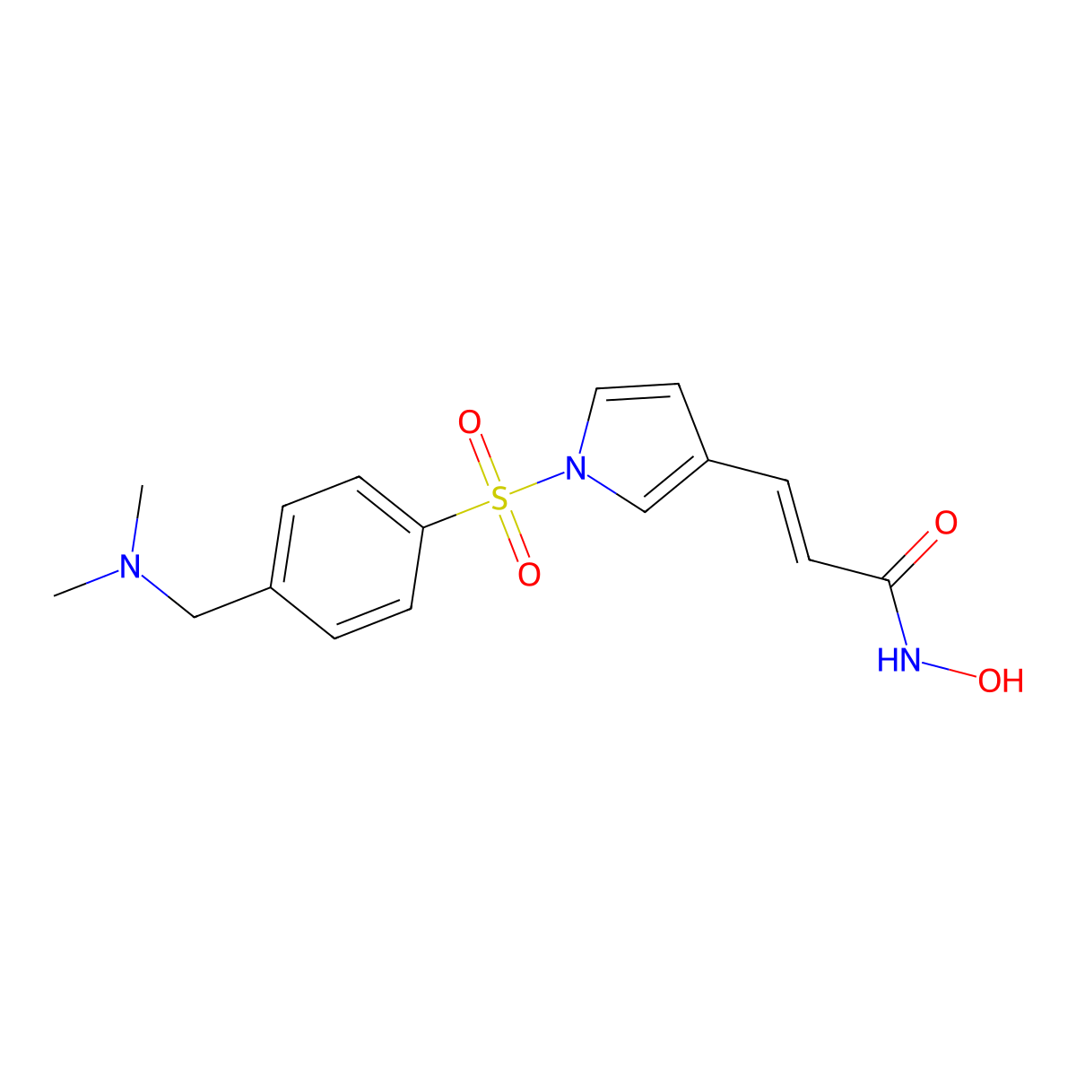 (E)-3-(1-((4-((dimethylamino)methyl)phenyl)sulfonyl)-1H-pyrrol-3-yl)-N-hydroxyacrylamide molecular structure, CAS 1266226-30-5