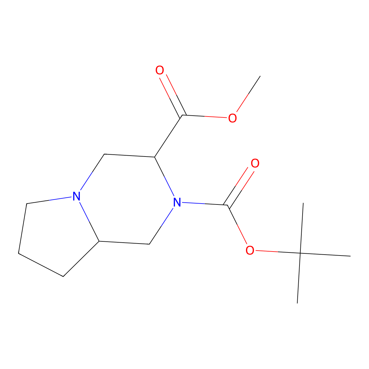 2-(tert-Butyl) 3-methyl (3S,8aS)-hexahydropyrrolo[1,2-a]pyrazine-2,3(1H)-dicarboxylate molecular structure, CAS 1266229-22-4
