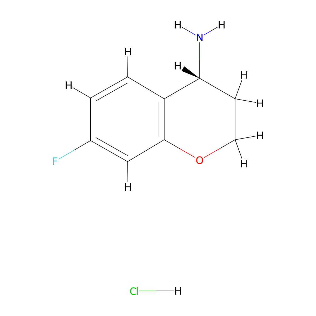 (4R)-7-fluoro-3,4-dihydro-2H-1-benzopyran-4-amine hydrochloride molecular structure, CAS 1266230-22-1