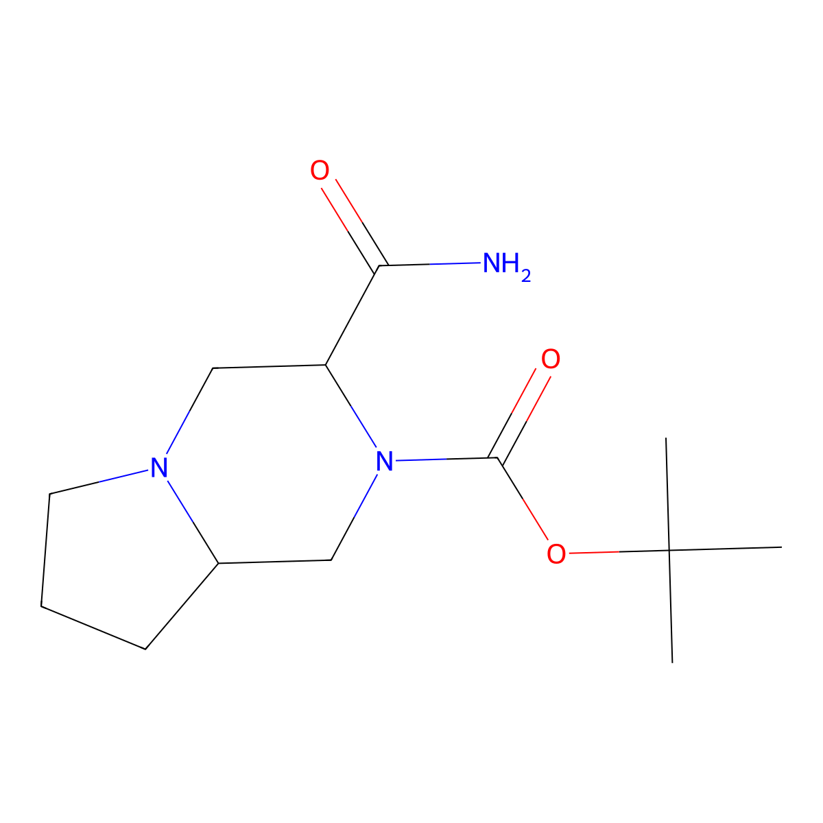 tert-Butyl (3S,8aS)-3-carbamoylhexahydropyrrolo[1,2-a]pyrazine-2(1H)-carboxylate molecular structure, CAS 1266230-31-2
