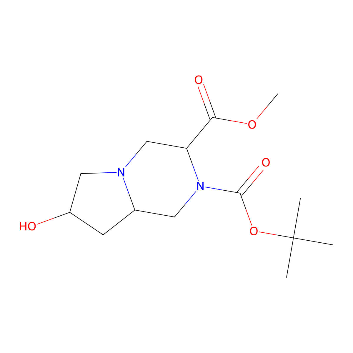 2-(tert-Butyl) 3-methyl (3S,7S,8aR)-7-hydroxyhexahydropyrrolo[1,2-a]pyrazine-2,3(1H)-dicarboxylate molecular structure, CAS 1266232-68-1