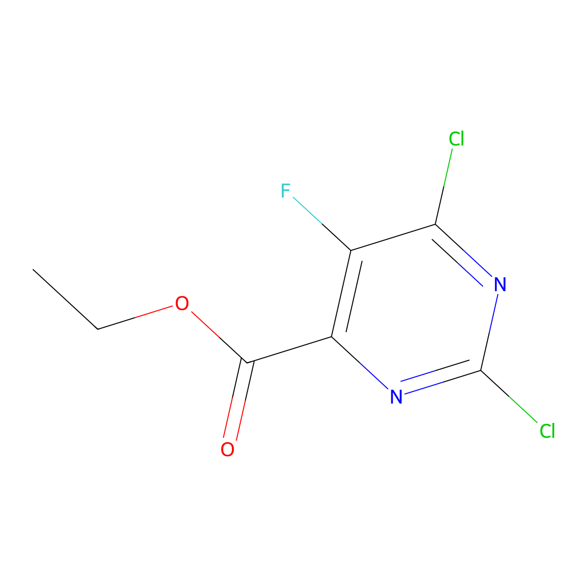 Ethyl 2,6-dichloro-5-fluoropyrimidine-4-carboxylate molecular structure, CAS 1266238-63-4