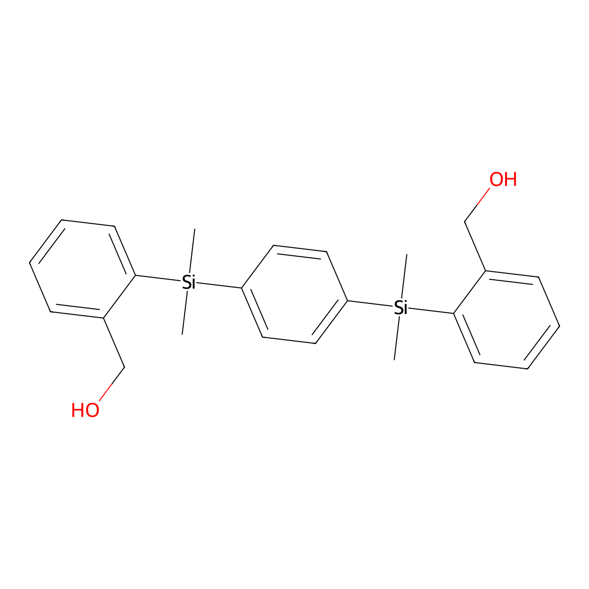 [2-({4-[(2-Hydroxymethyl-phenyl)-dimethyl-silanyl]-phenyl}-dimethyl-silanyl)-phenyl]-methanol molecular structure, CAS 1266252-11-2