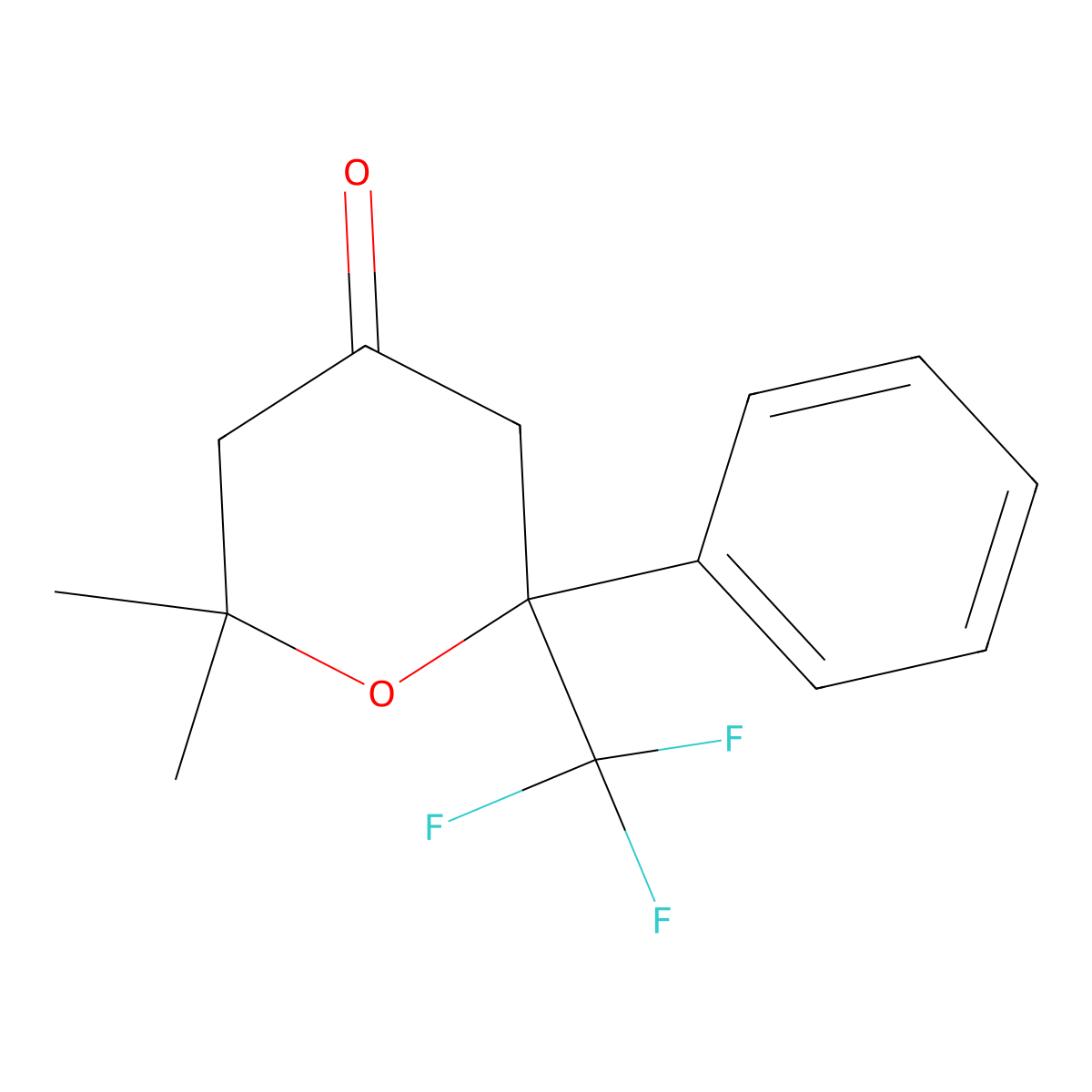2,2-dimethyl-6-phenyl-6-(trifluoromethyl)tetrahydro-4H-pyran-4-one molecular structure, CAS 126631-19-4