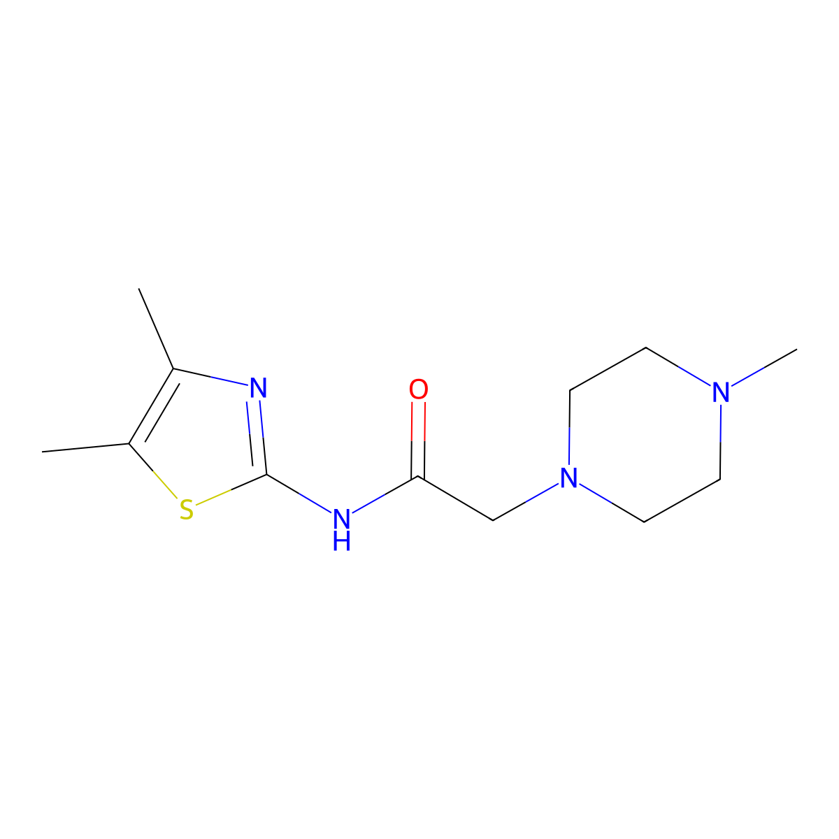 N-(4,5-dimethyl-1,3-thiazol-2-yl)-2-(4-methylpiperazin-1-yl)acetamide molecular structure, CAS 1266371-32-7