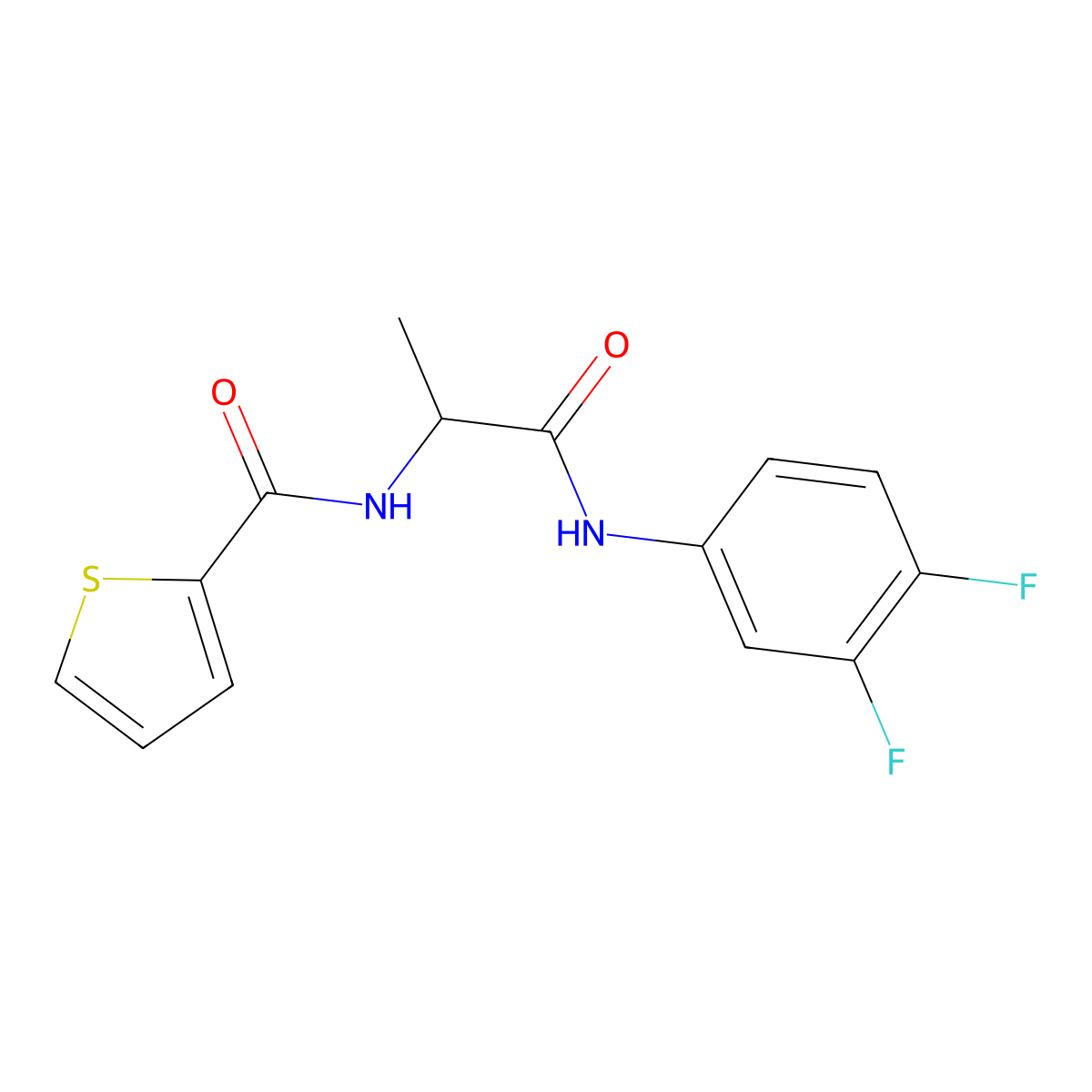 N-{1-[(3,4-difluorophenyl)amino]-1-oxopropan-2-yl}thiophene-2-carboxamide molecular structure, CAS 1266371-71-4