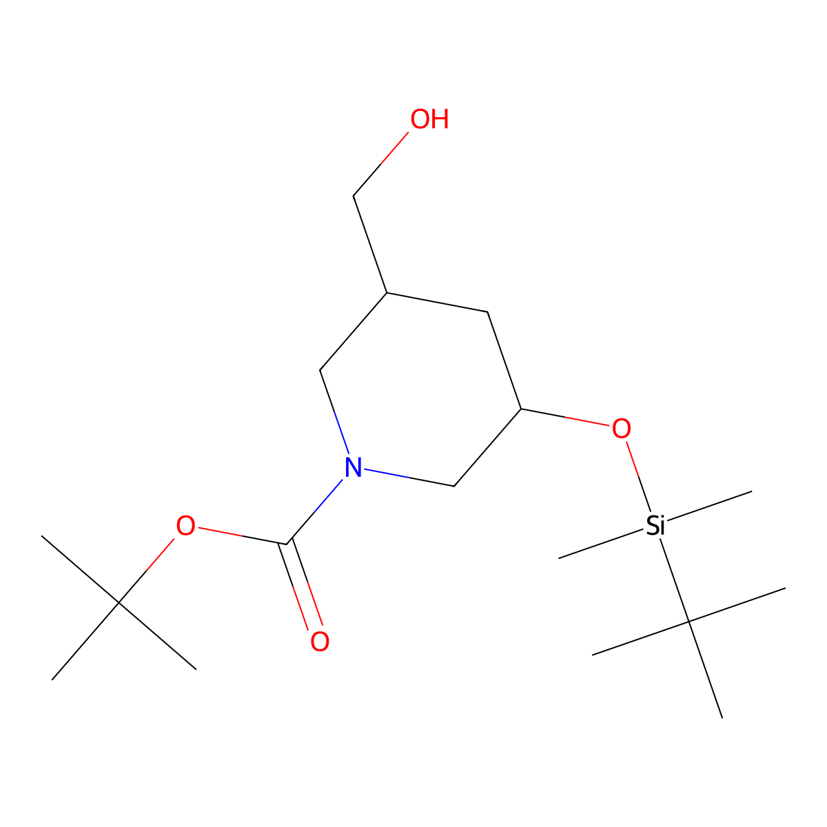 Tert-butyl 3-((tert-butyldimethylsilyl)oxy)-5-(hydroxymethyl)piperidine-1-carboxylate molecular structure, CAS 1266372-57-9