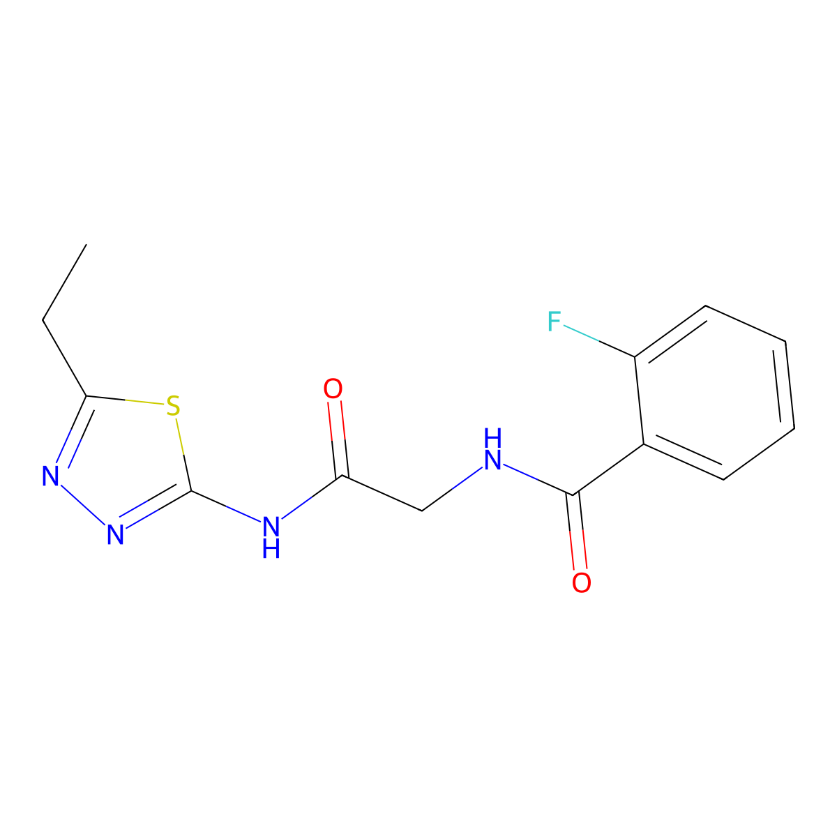 N-[2-[(5-ethyl-1,3,4-thiadiazol-2-yl)amino]-2-oxoethyl]-2-fluorobenzamide molecular structure, CAS 1266374-19-9