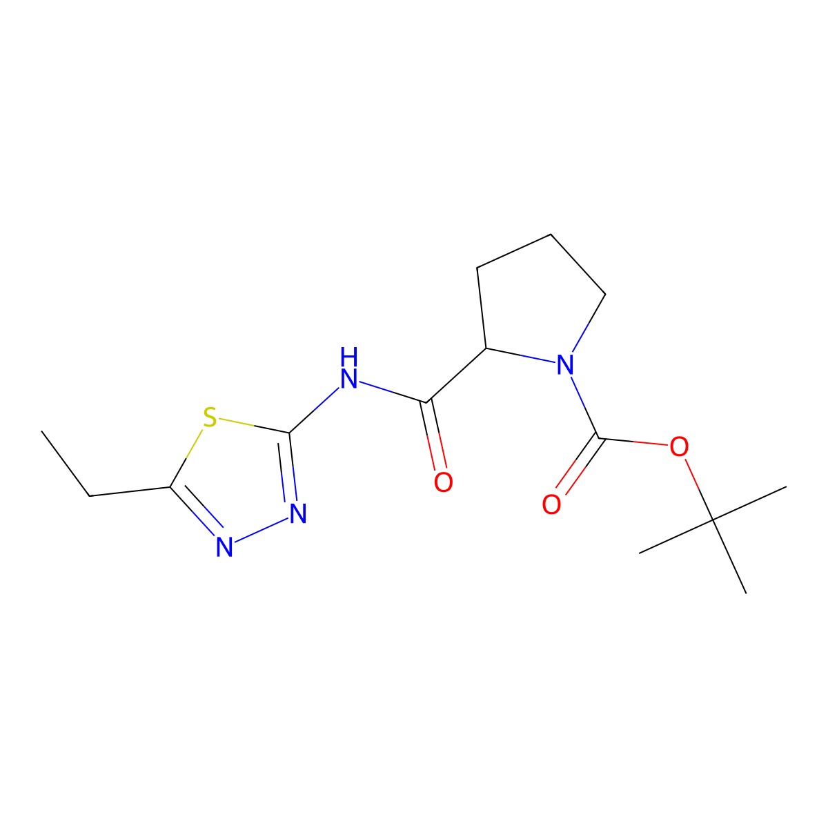 Tert-butyl 2-[(5-ethyl-1,3,4-thiadiazol-2-yl)carbamoyl]pyrrolidine-1-carboxylate molecular structure, CAS 1266375-60-3
