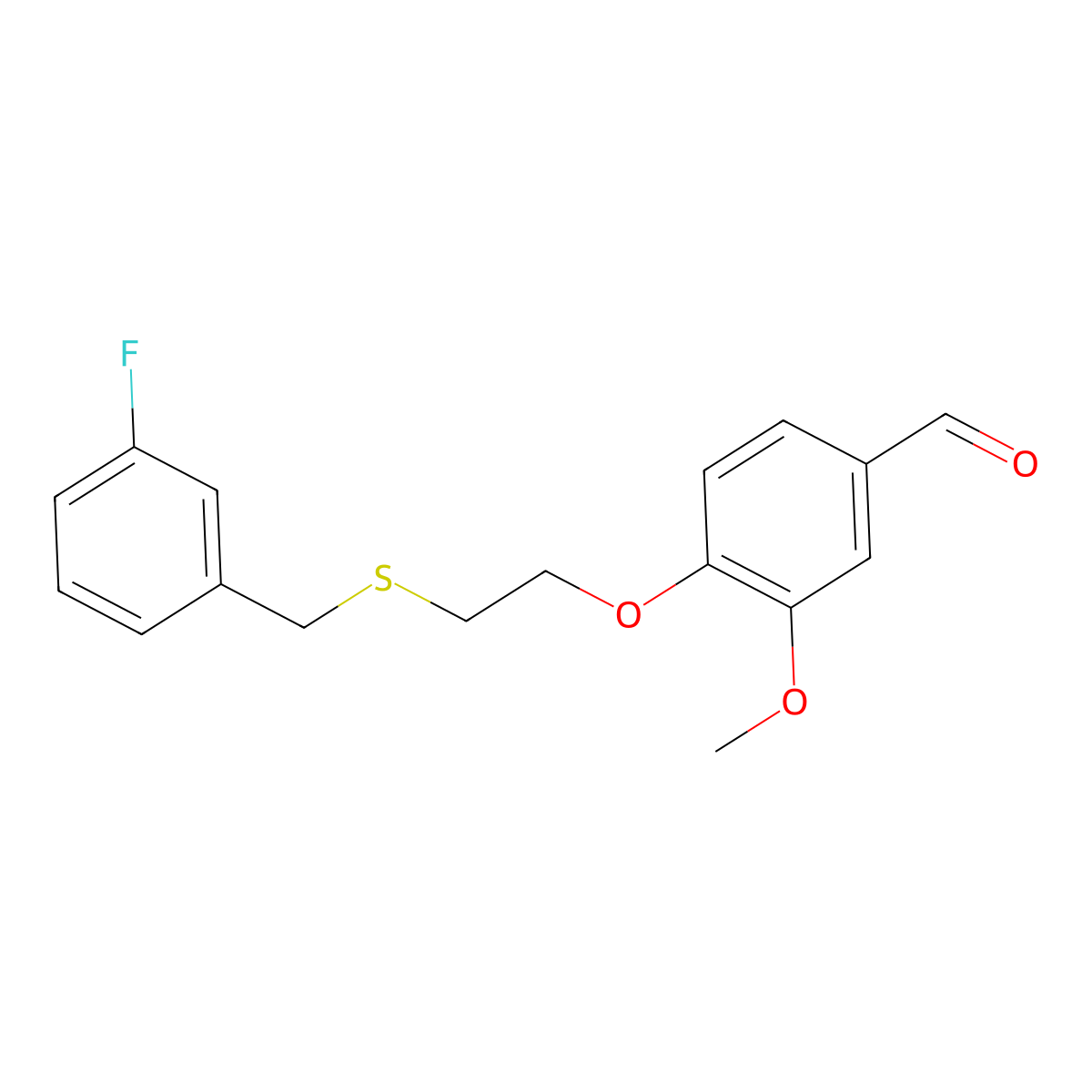 4-{2-[(3-Fluorobenzyl)sulfanyl]ethoxy}-3-methoxybenzaldehyde molecular structure, CAS 1266376-34-4