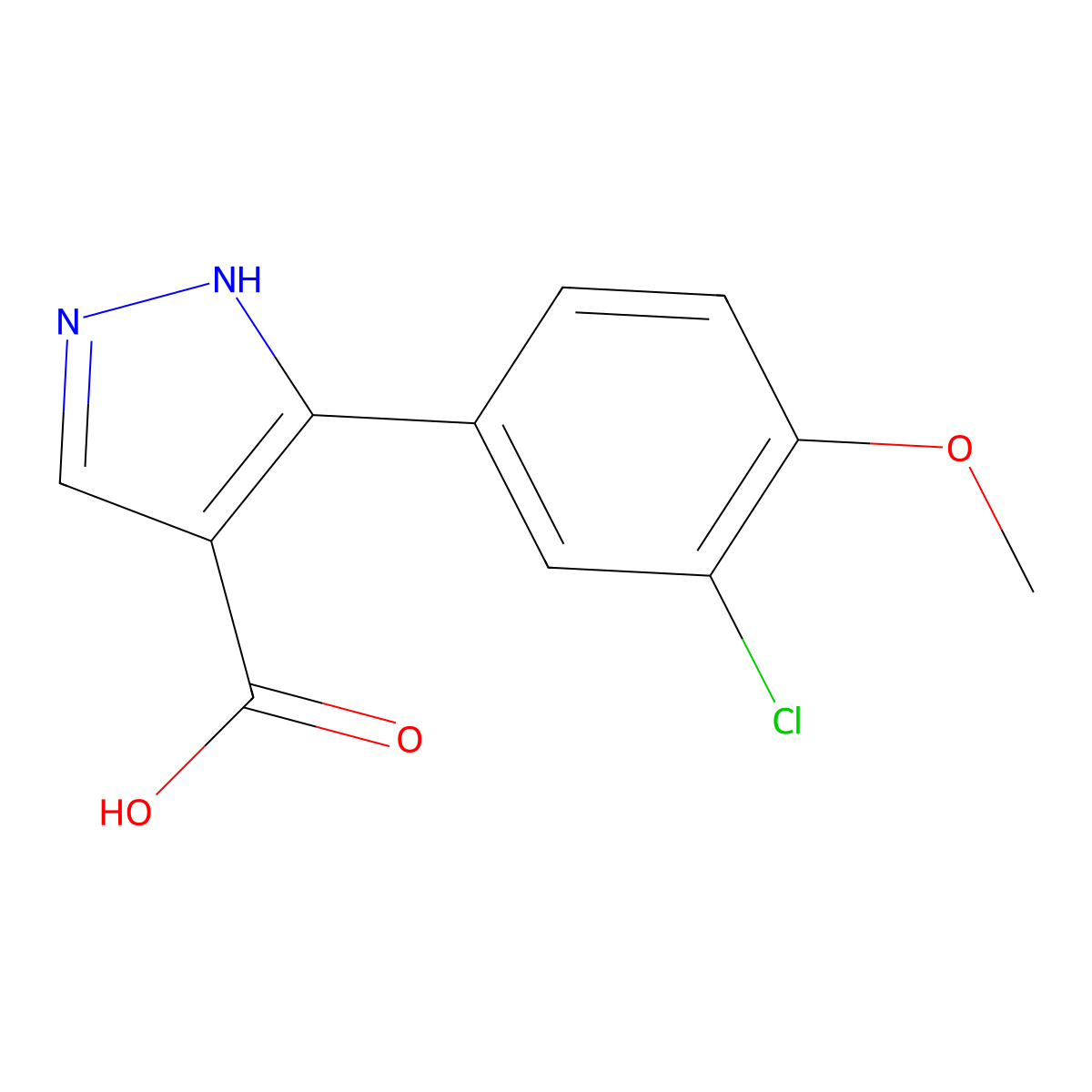 3-(3-chloro-4-methoxyphenyl)-1H-pyrazole-4-carboxylic acid molecular structure, CAS 1266376-74-2