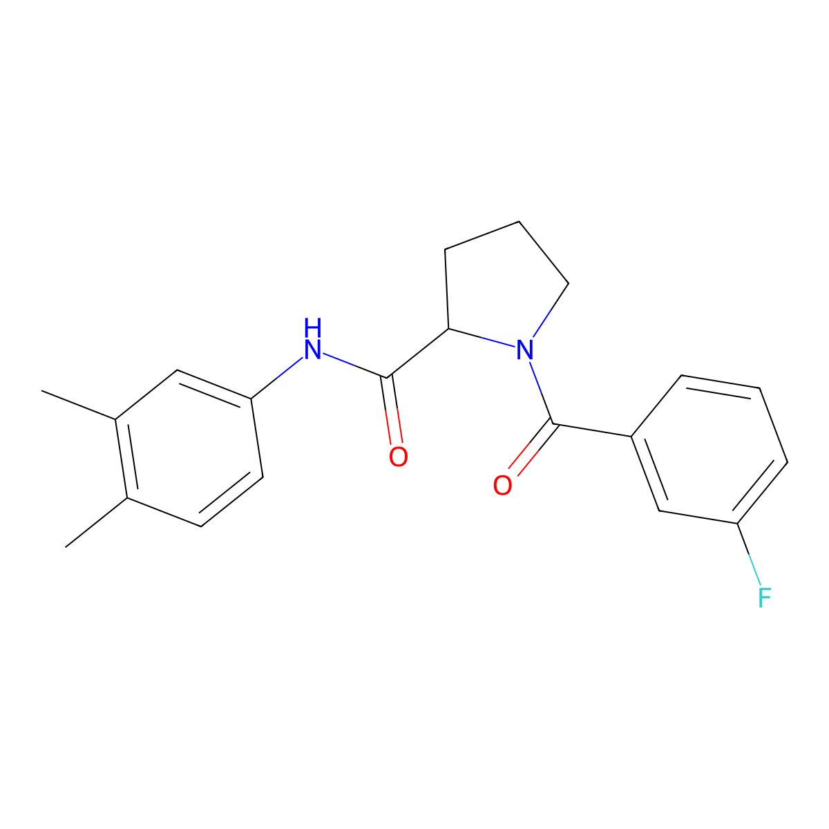 N-(3,4-dimethylphenyl)-1-[(3-fluorophenyl)carbonyl]prolinamide molecular structure, CAS 1266377-28-9