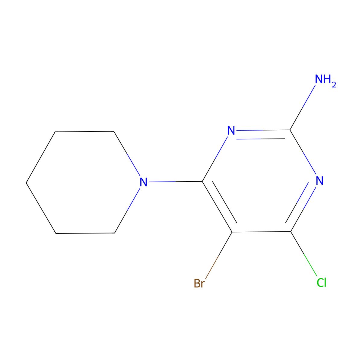 5-Bromo-4-chloro-6-(piperidin-1-yl)pyrimidin-2-amine molecular structure, CAS 1266378-44-2
