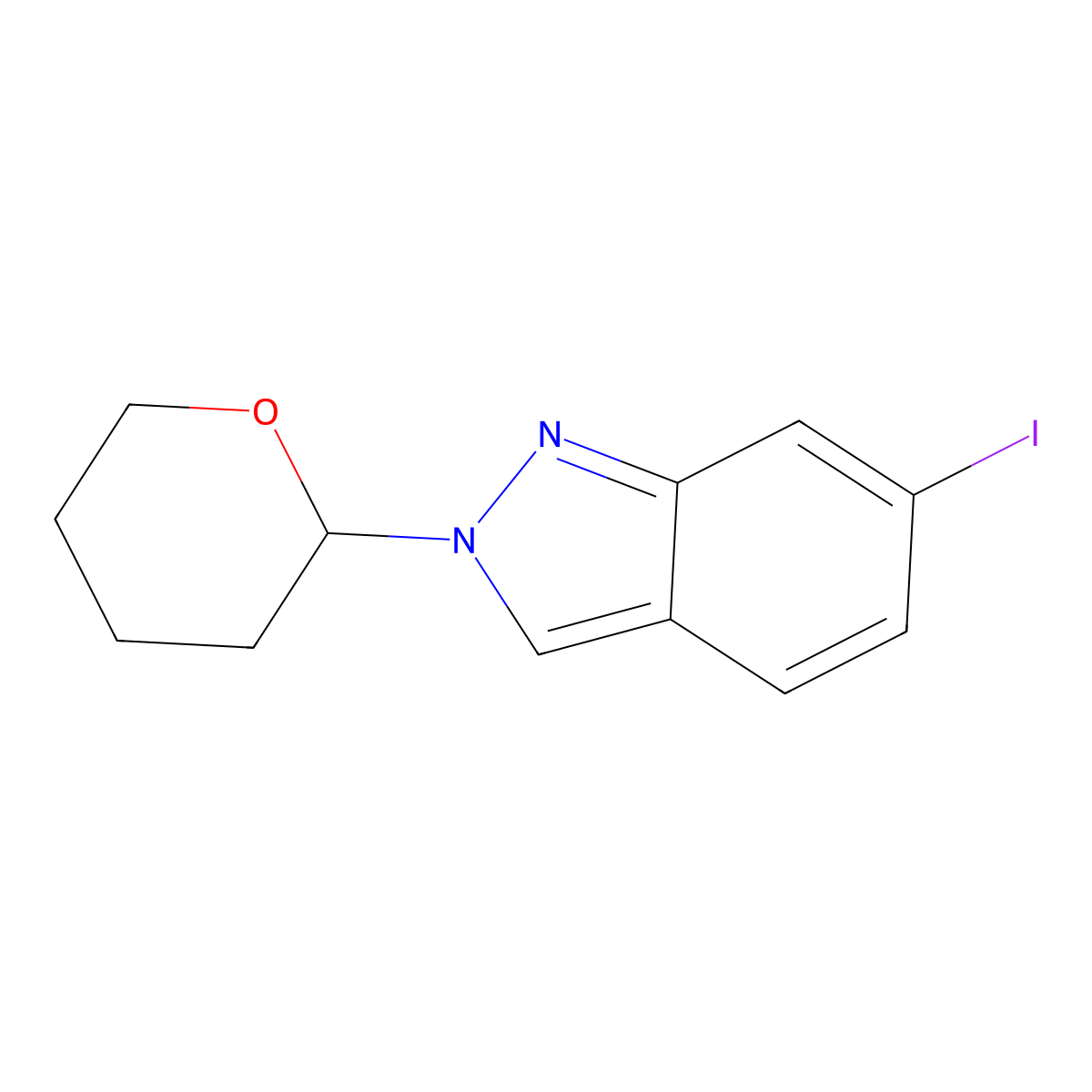 6-iodo-2-(oxan-2-yl)-2H-indazole molecular structure, CAS 1266386-38-2