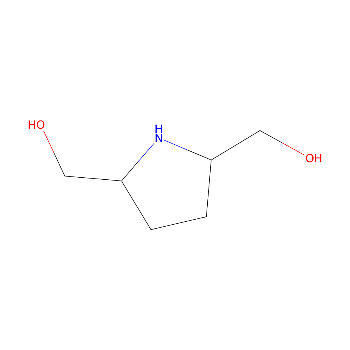 (2R,5R)-Pyrrolidine-2,5-diyldimethanol molecular structure, CAS 126642-20-4