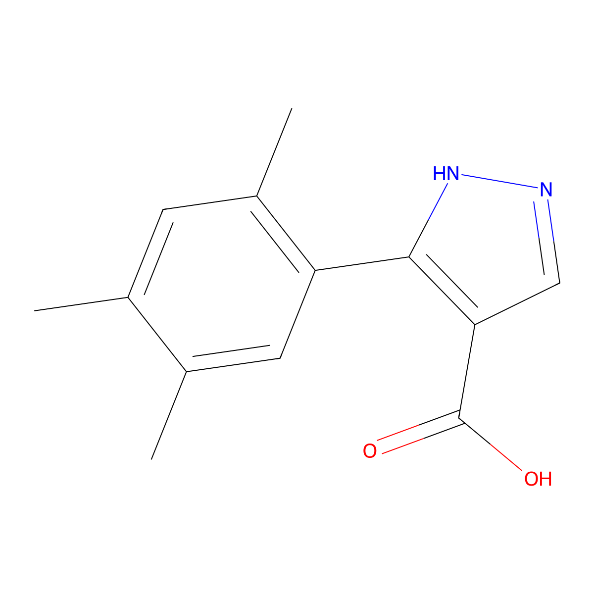 3-(2,4,5-trimethylphenyl)-1H-pyrazole-4-carboxylic acid molecular structure, CAS 1266459-27-1