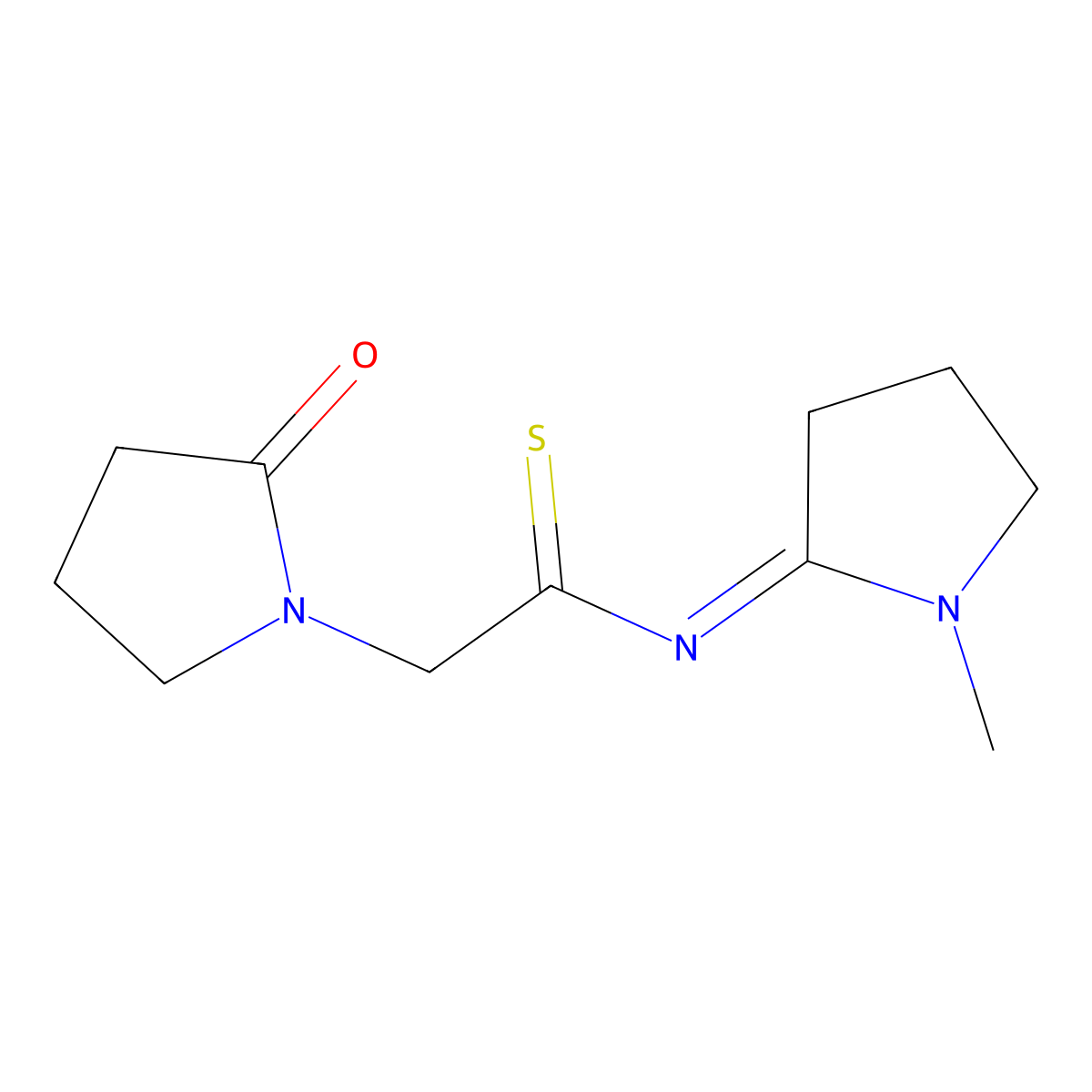 N-(1-Methyl-2-pyrrolidinylidene)-2-oxo-1-pyrrolidineethanethioamide molecular structure, CAS 126647-17-4