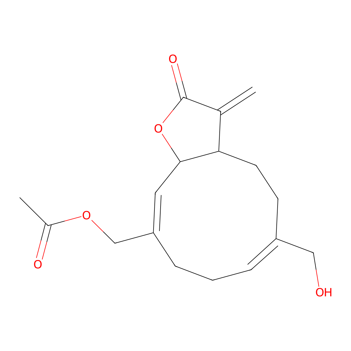[(3aS,6Z,10Z,11aR)-6-(hydroxymethyl)-3-methylidene-2-oxo-3a,4,5,8,9,11a-hexahydrocyclodeca[b]furan-10-yl]methyl acetate molecular structure, CAS 126647-24-3