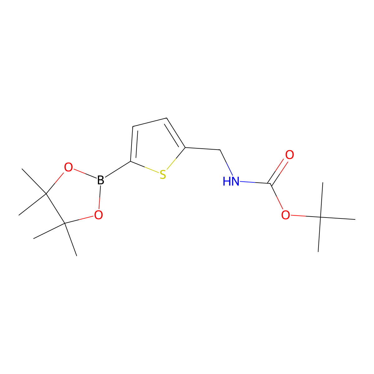 tert-Butyl N-{[5-(tetramethyl-1,3,2-dioxaborolan-2-yl)thiophen-2-yl]methyl}carbamate molecular structure, CAS 1266480-56-1