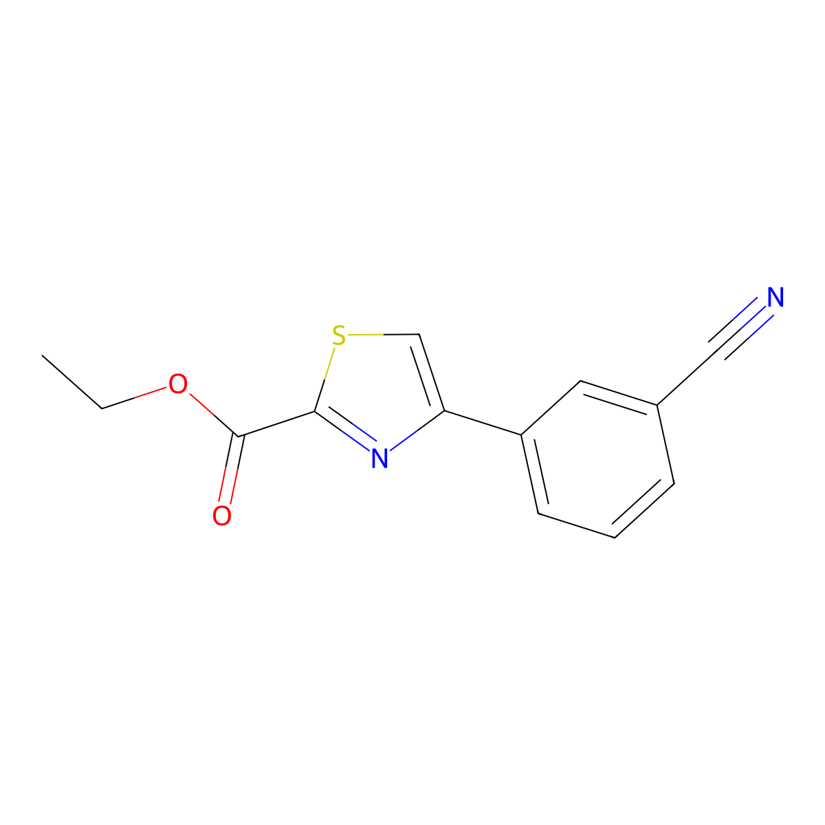 Ethyl 4-(3-cyanophenyl)-1,3-thiazole-2-carboxylate molecular structure, CAS 1266520-53-9