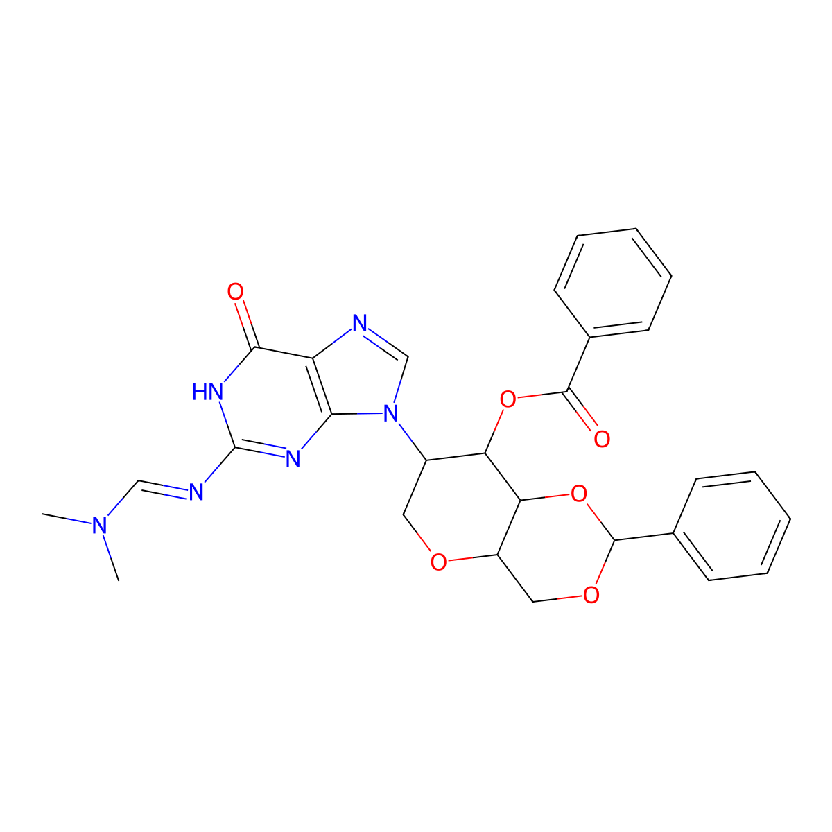 [7-[2-(dimethylaminomethylideneamino)-6-oxo-1H-purin-9-yl]-2-phenyl-4,4a,6,7,8,8a-hexahydropyrano[3,2-d][1,3]dioxin-8-yl] benzoate molecular structure, CAS 1266554-20-4
