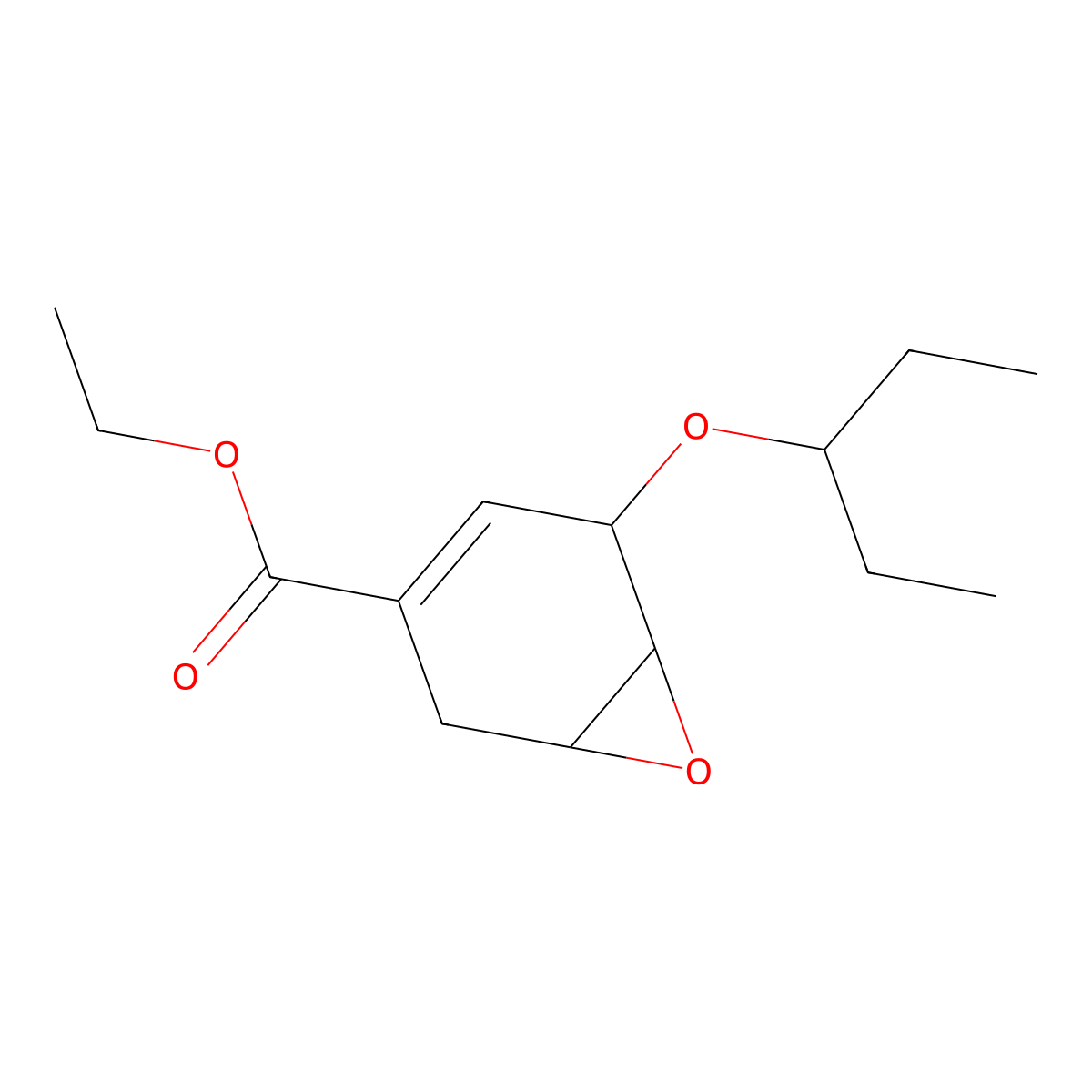 Ethyl (1R,5R,6R)-5-(1-ethylpropoxy)-7-oxabicyclo(4.1.0)hept-3-ene-3-carboxylate molecular structure, CAS 1266663-89-1