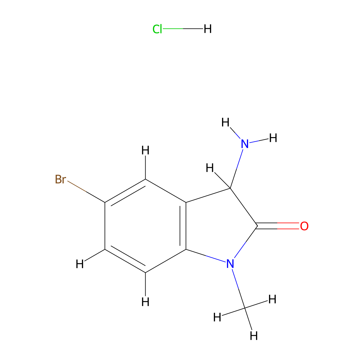 3-amino-5-bromo-1-methyl-2,3-dihydro-1H-indol-2-one hydrochloride molecular structure, CAS 1266685-37-3