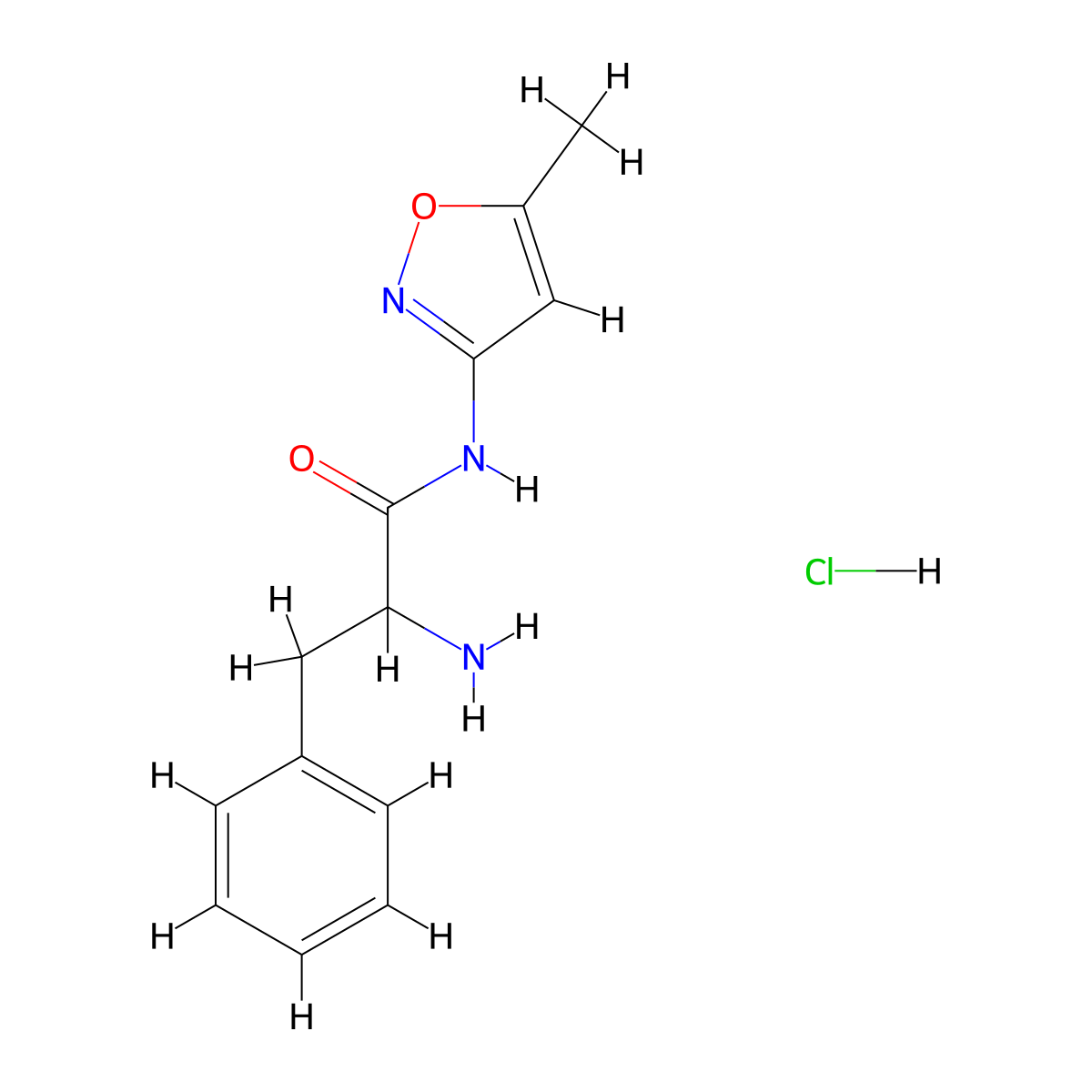 2-amino-N-(5-methyl-1,2-oxazol-3-yl)-3-phenylpropanamide hydrochloride molecular structure, CAS 1266685-49-7